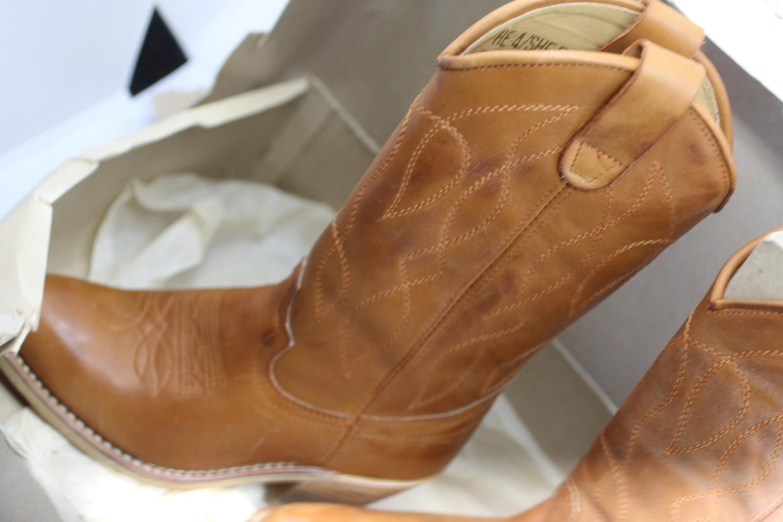 Unknown London Vintage Healine 5 Brown Western COWBOYS LEATHER Boots Size48 Size ONE SIZE - 4 Thumbnail