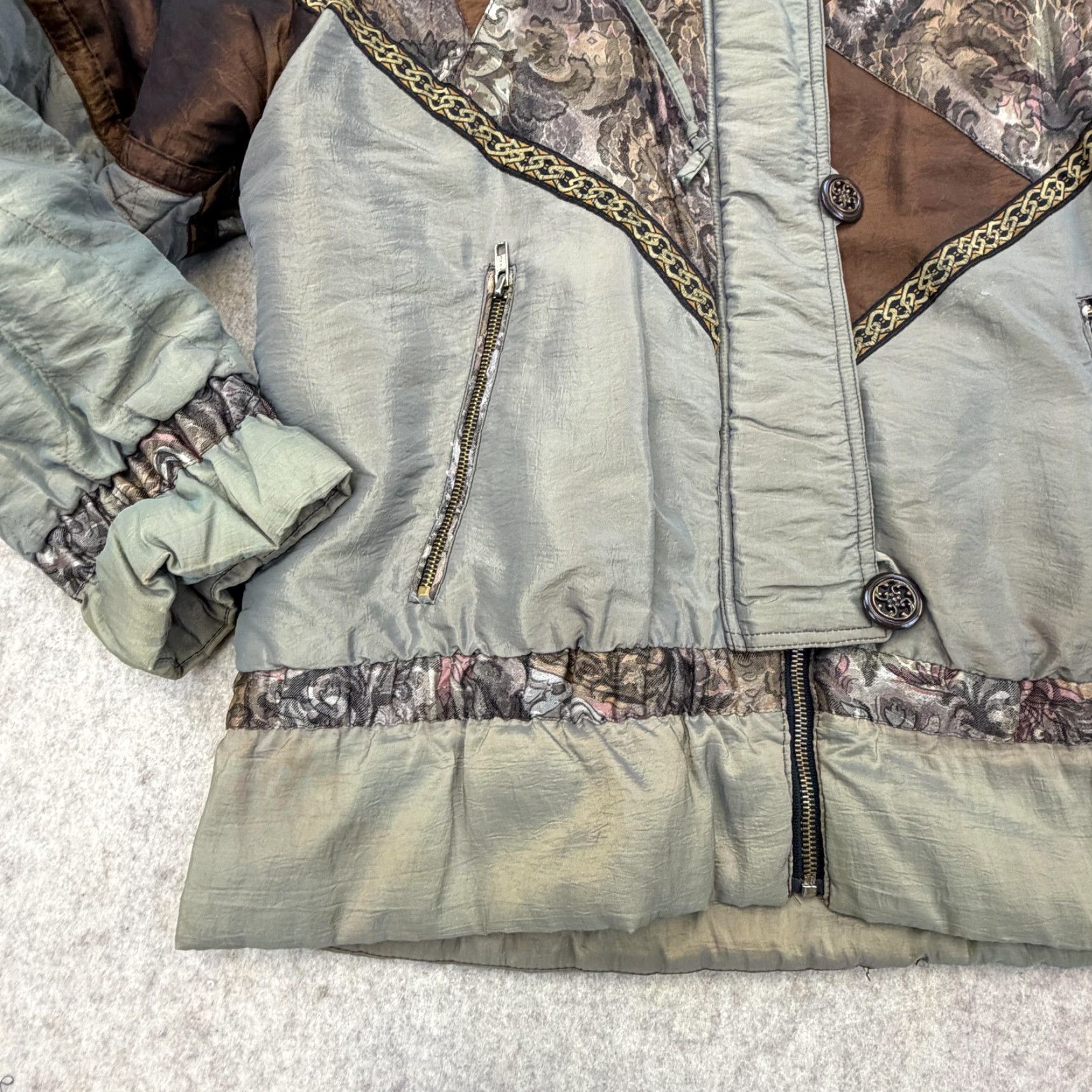 Vintage VINTAGE Gallery Jacket Womens Small Green Brown Quilted Patchwork Floral 80s Size S / US 4 / IT 40 - 4 Thumbnail