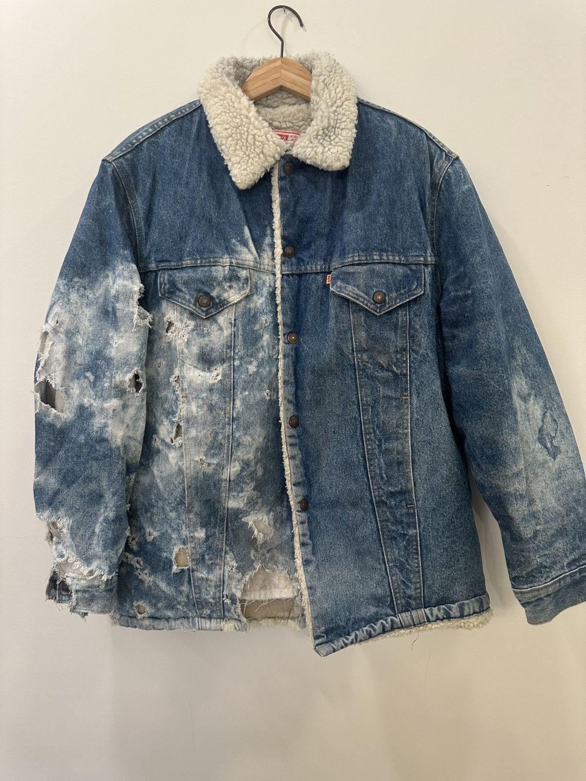 Levi's Vintage 1970s Thrashed Levis Sherpa Lined Jacket Size US L / EU 52-54 / 3 - 1 Thumbnail