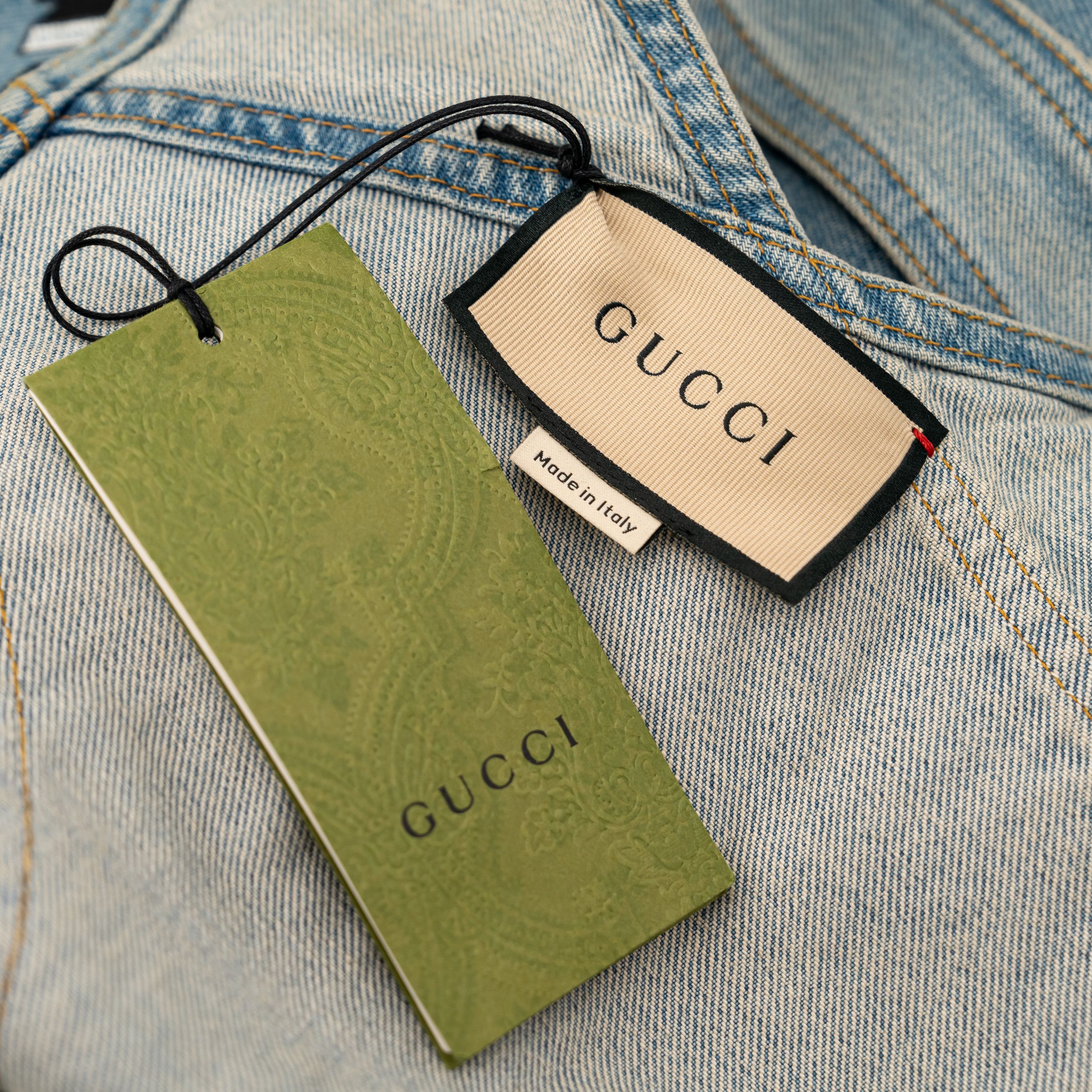 32 - Gucci Cotton Denim Overall Fuori!! Print Jeans Blue