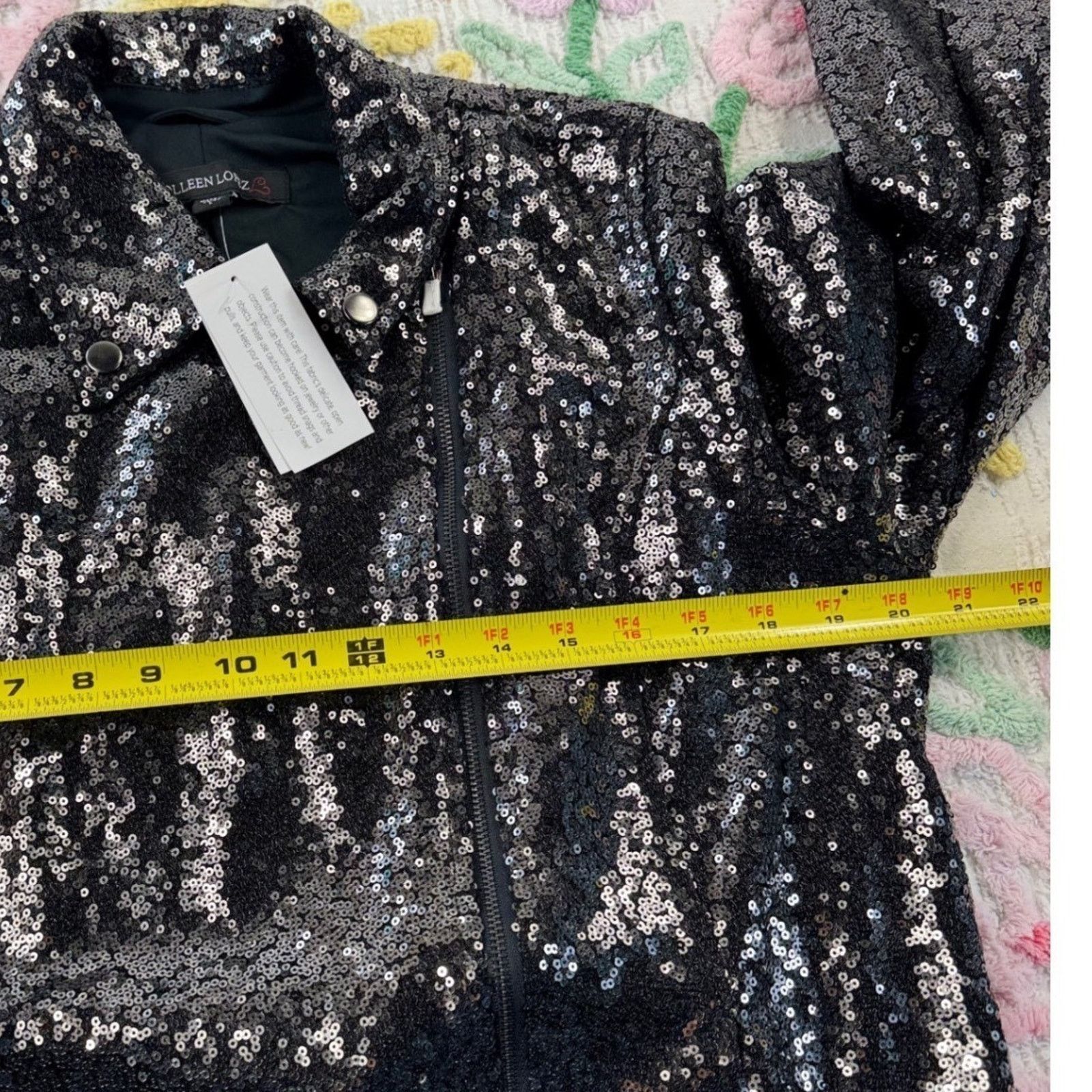 & Other Stories Colleen Lopez Womens Black Sequin Moto Jacket Asymmetrical L Size L / US 10 / IT 46 - 3 Thumbnail