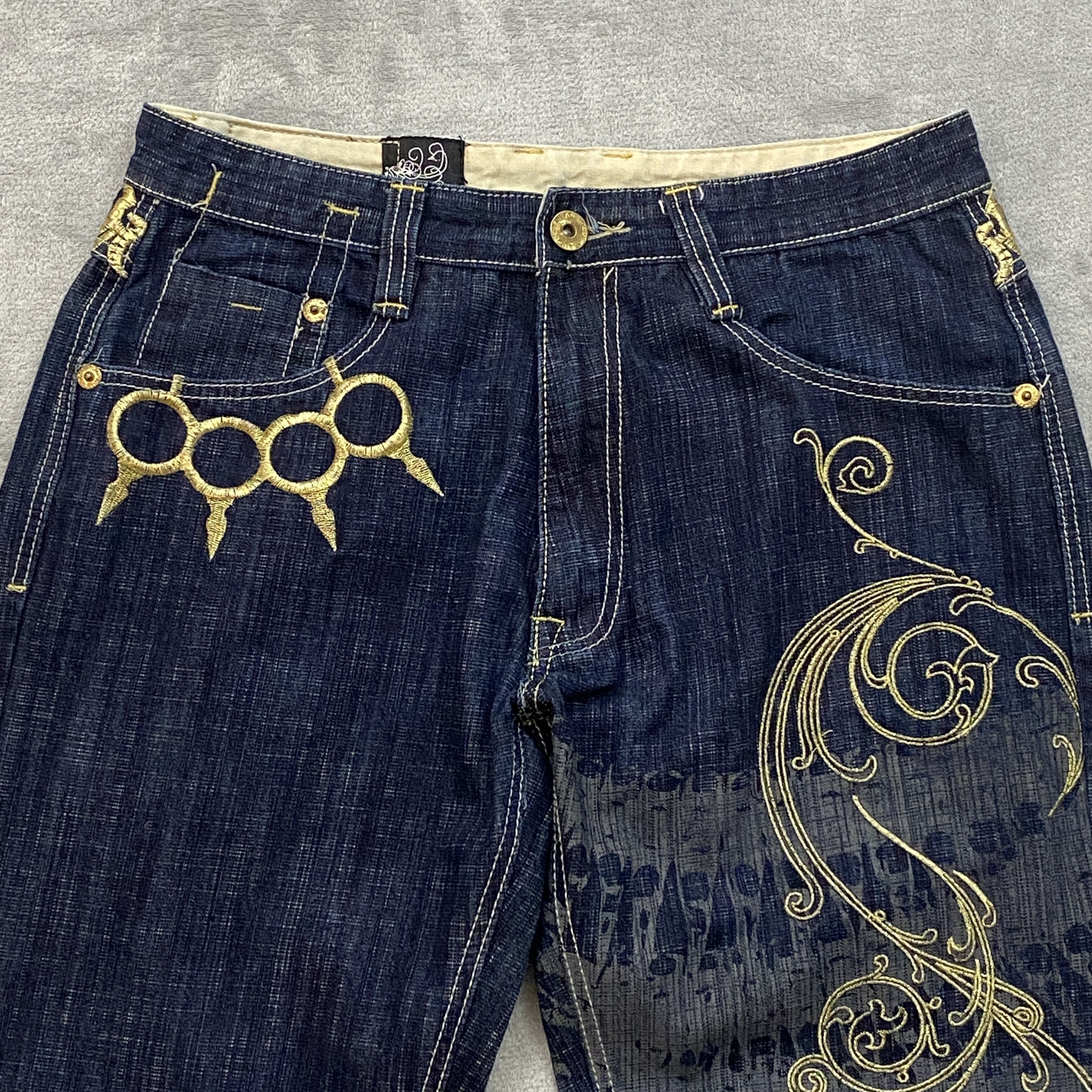 Imperious × Vintage Y2K DELF Men 34x30 (32x27) Blue BULLETS & BRASS KNUCKLES Size US 34 / EU 50 - 2 Thumbnail