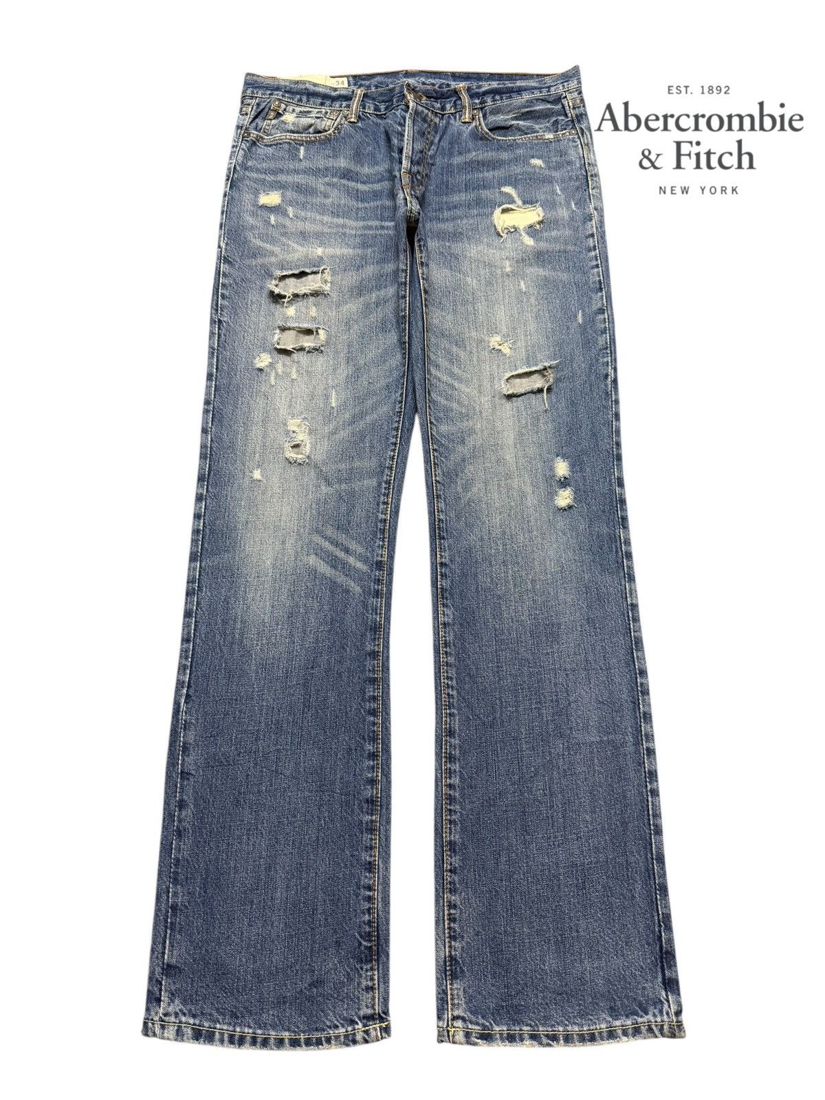 Abercrombie & Fitch Vintage 90s Abercrombie & Fitch Blue Wash Ripped Regular Fit Size US 34 / EU 50 - 1 Thumbnail
