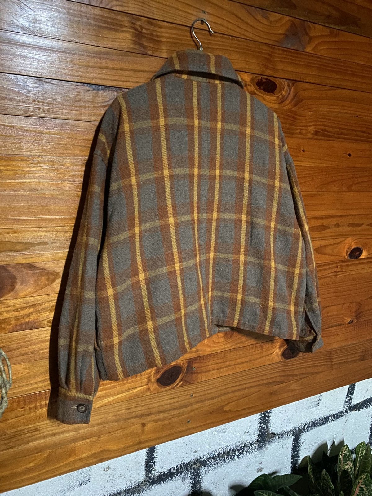 Japanese Brand Double Name 1990s Vintage Plaid Wool Blend Zip Jacket Brown Size L / US 10 / IT 46 - 13 Thumbnail