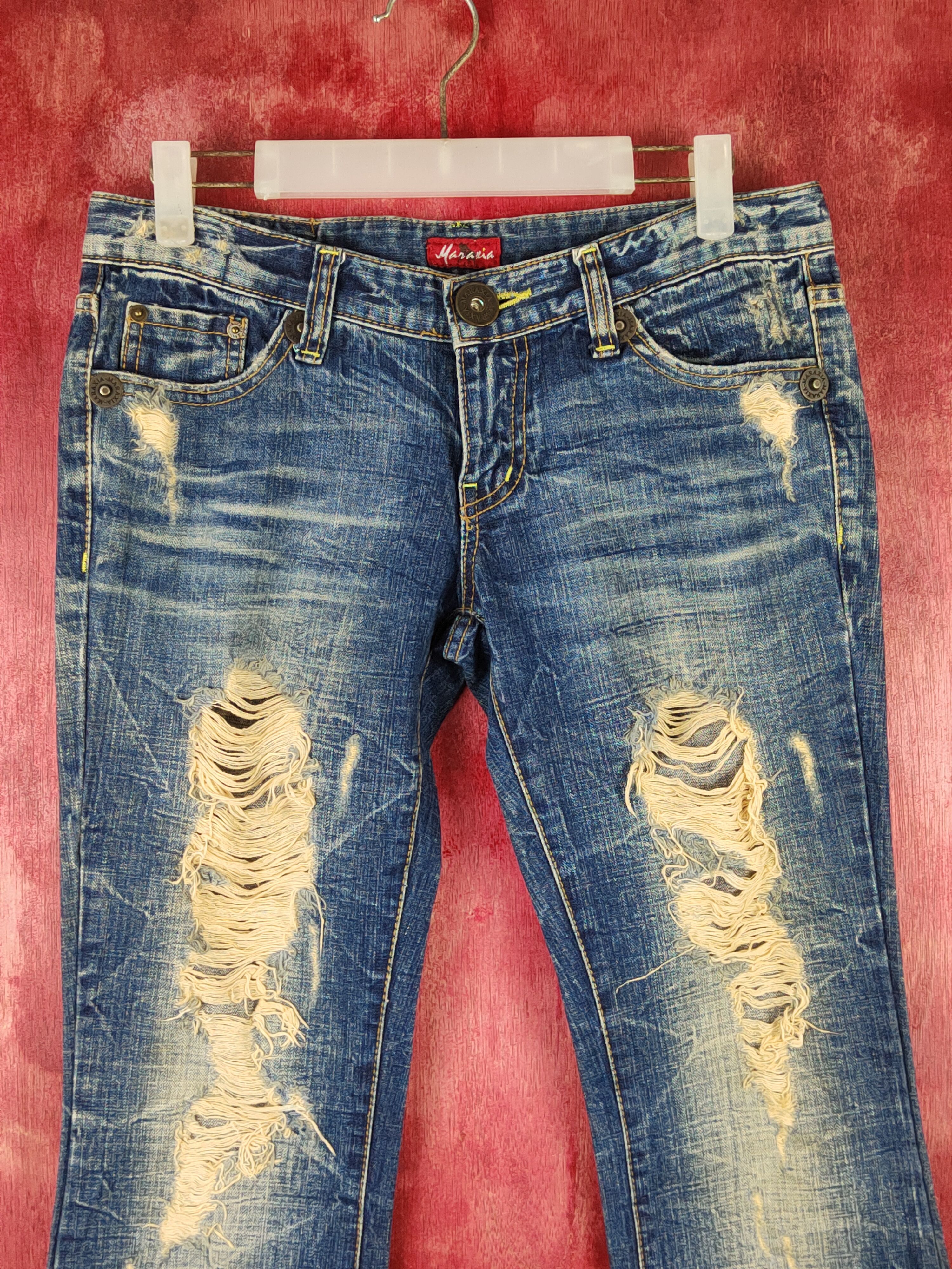 Japanese Brand DL Maraxia Blue bootcut Distressed ripped faded Denim #S1535 Size 27" / US 4 / IT 40 - 2 Thumbnail
