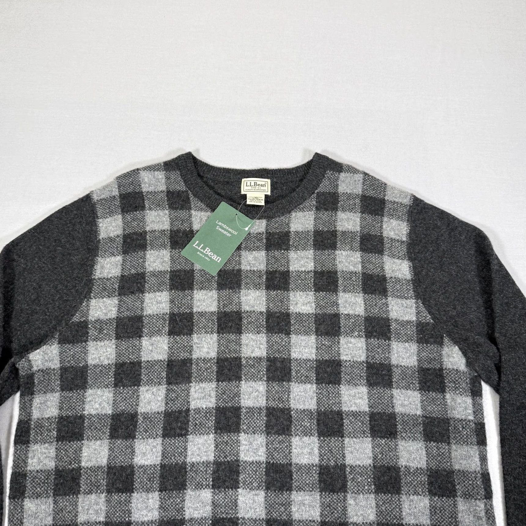 Vintage L.L.Bean Mens Large Gray Lambswool Buffalo Check Crewneck Pullover Sweater Size US L / EU 52-54 / 3 - 2 Thumbnail