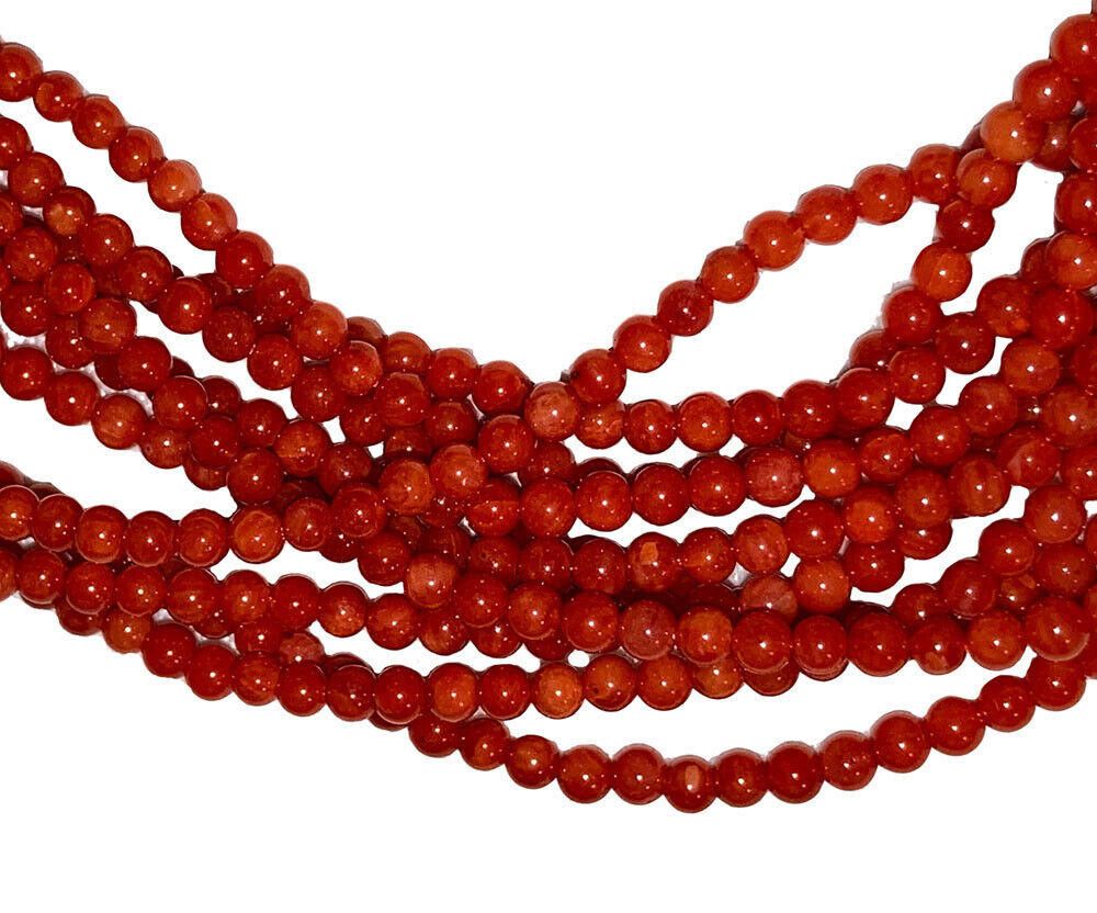Designer Sterling Red Coral Small Round Bead Multi Strand Necklace Size ONE SIZE - 2 Thumbnail
