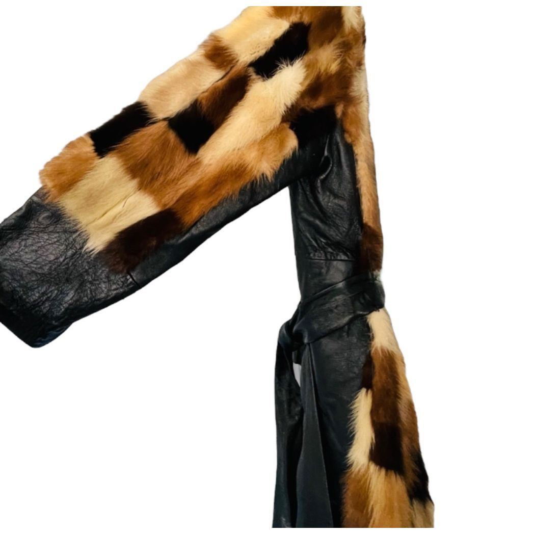 Vintage FUR COAT Genuine Y2K Vintage Rabbit Fur Leather Patchwork Long Belted Winter Coat Jacket Size XL / 14-16 Size L / US 10 / IT 46 - 3 Thumbnail