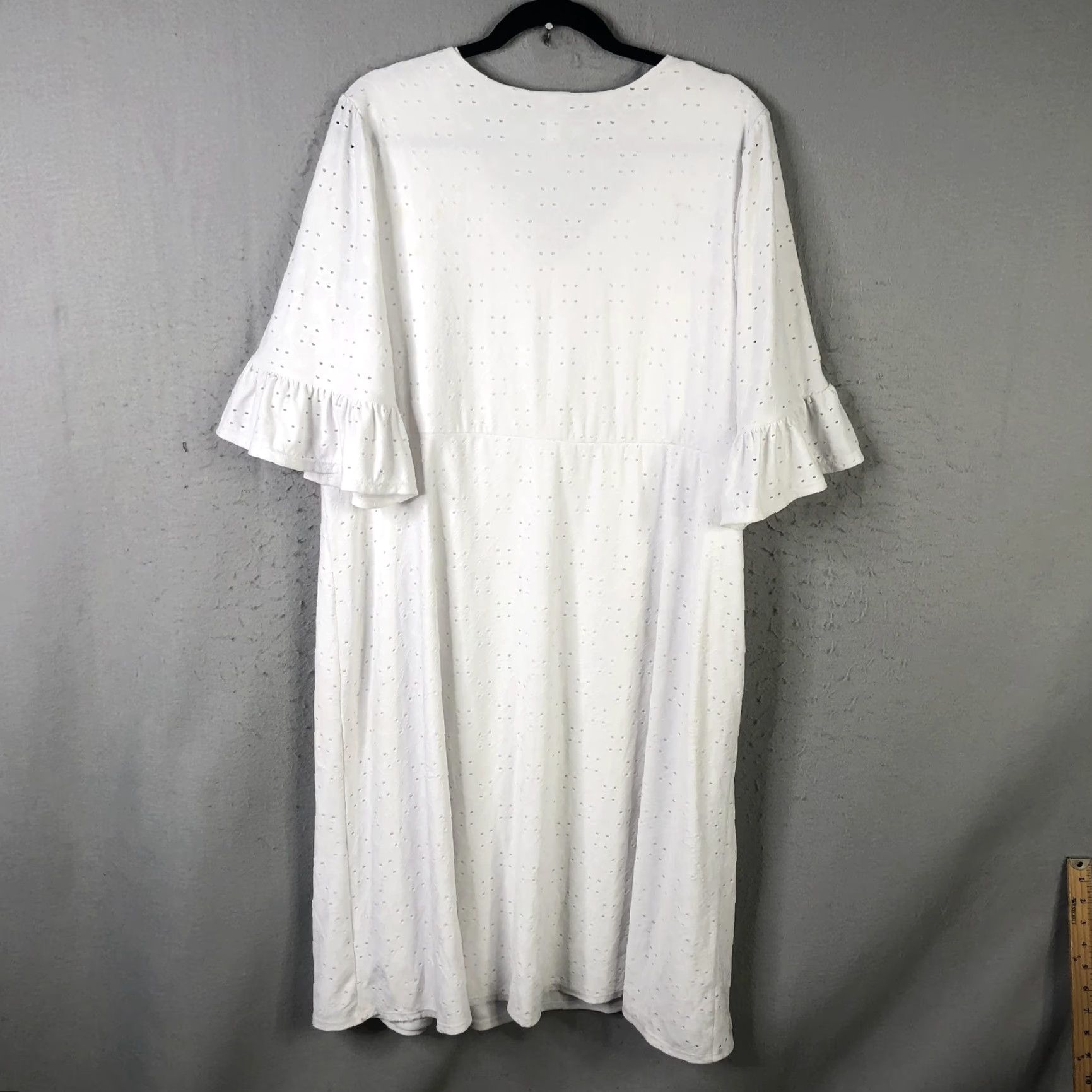 Vintage Catherines Dress Womens 1X White Eyelet Lace Midi Fit Flare Bell Sleeve Boho Size XL / US 12-14 / IT 48-50 - 2 Thumbnail