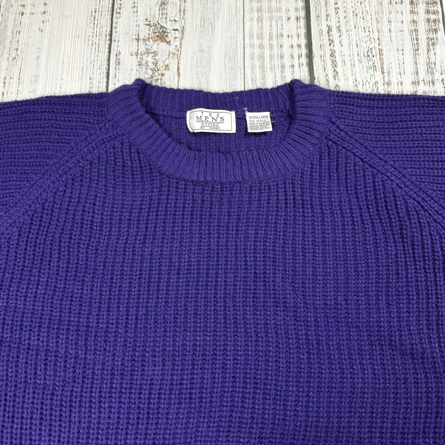 Sears VTG Sears Purple Pullover Sweater - Acrylic Chunky Knit - 90s / 80s Dad Style - Men's XL - Solid Crew Neck - Vintage Knitwear Size US XL / EU 56 / 4 - 2 Thumbnail