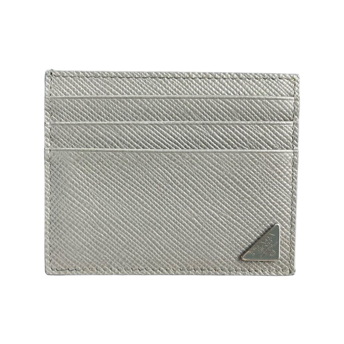 image of Prada Saffiano Leather Card Holder Wallet in Grey, Men's