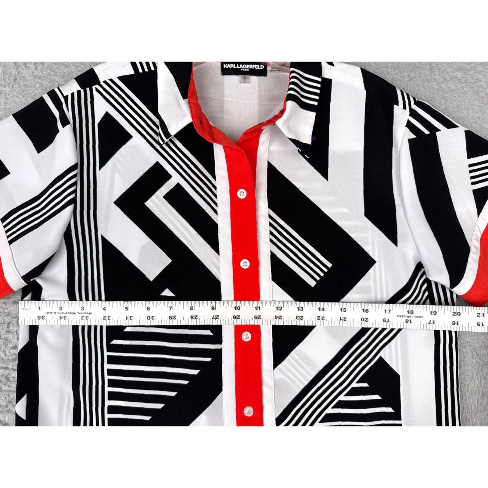 Karl Lagerfeld Karl Lagerfeld Shirt Women Small White Black Red Polyester Geometric Hawaiian Casual Workwear Logo Button Collar Short Sleeve Vintage: No Size S / US 4 / IT 40 - 7 Thumbnail