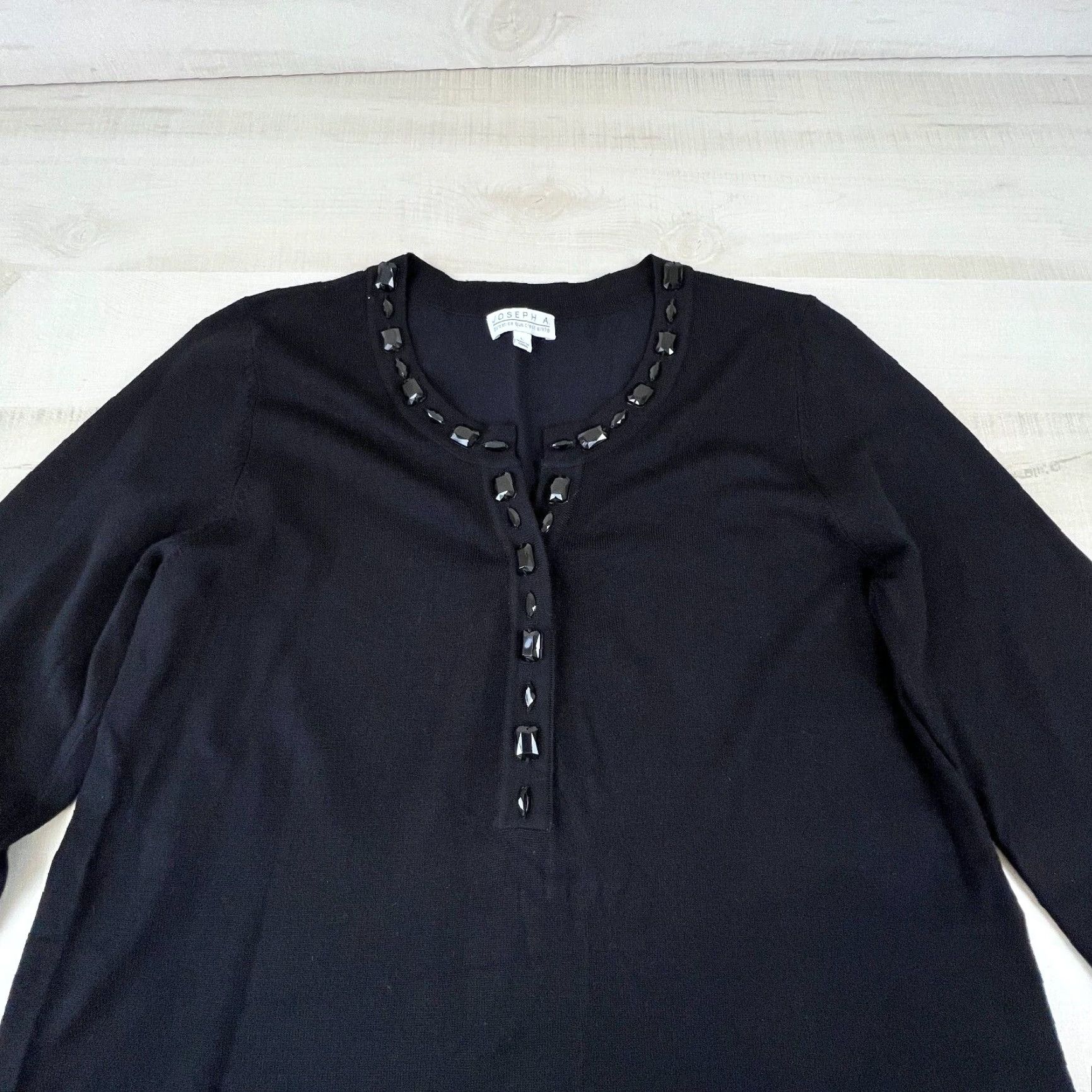 Joseph Joseph A Womens Black Tunic Sweater Large Beaded Neckline 3/4 Sleeves Casual Size L / US 10 / IT 46 - 2 Thumbnail