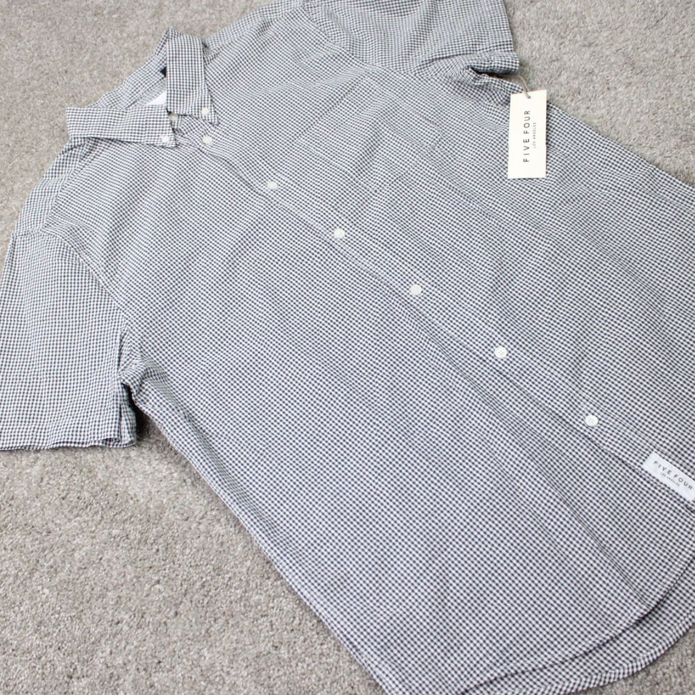 Vintage Five Four Halstead Shirt Mens Large Black/White Checkered Cotton S/S Button Down Collared Casual NWT Vintage No Size US L / EU 52-54 / 3 - 7 Thumbnail