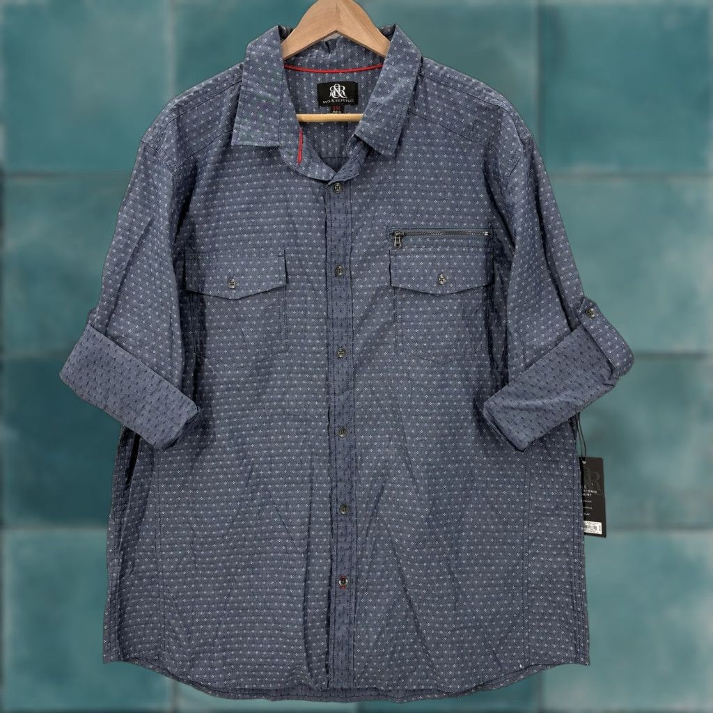Vintage Rock & Republic Shirt Mens 2XL Blue Print Iconic Button Front Long Sleeve Grunge Size US XXL / EU 58 / 5 - 1 Thumbnail