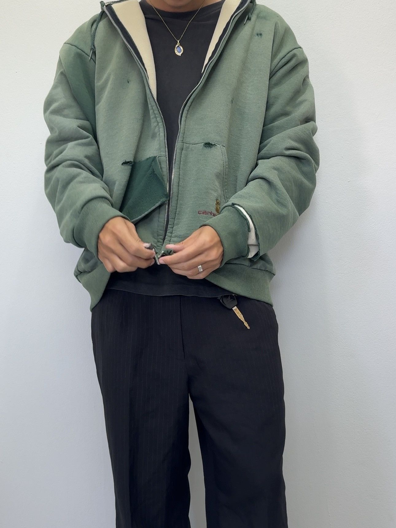 Carhartt × Vintage Distressed Sunfaded 90’s Carhartt Zip Up Hoodie Size US L / EU 52-54 / 3 - 8 Thumbnail