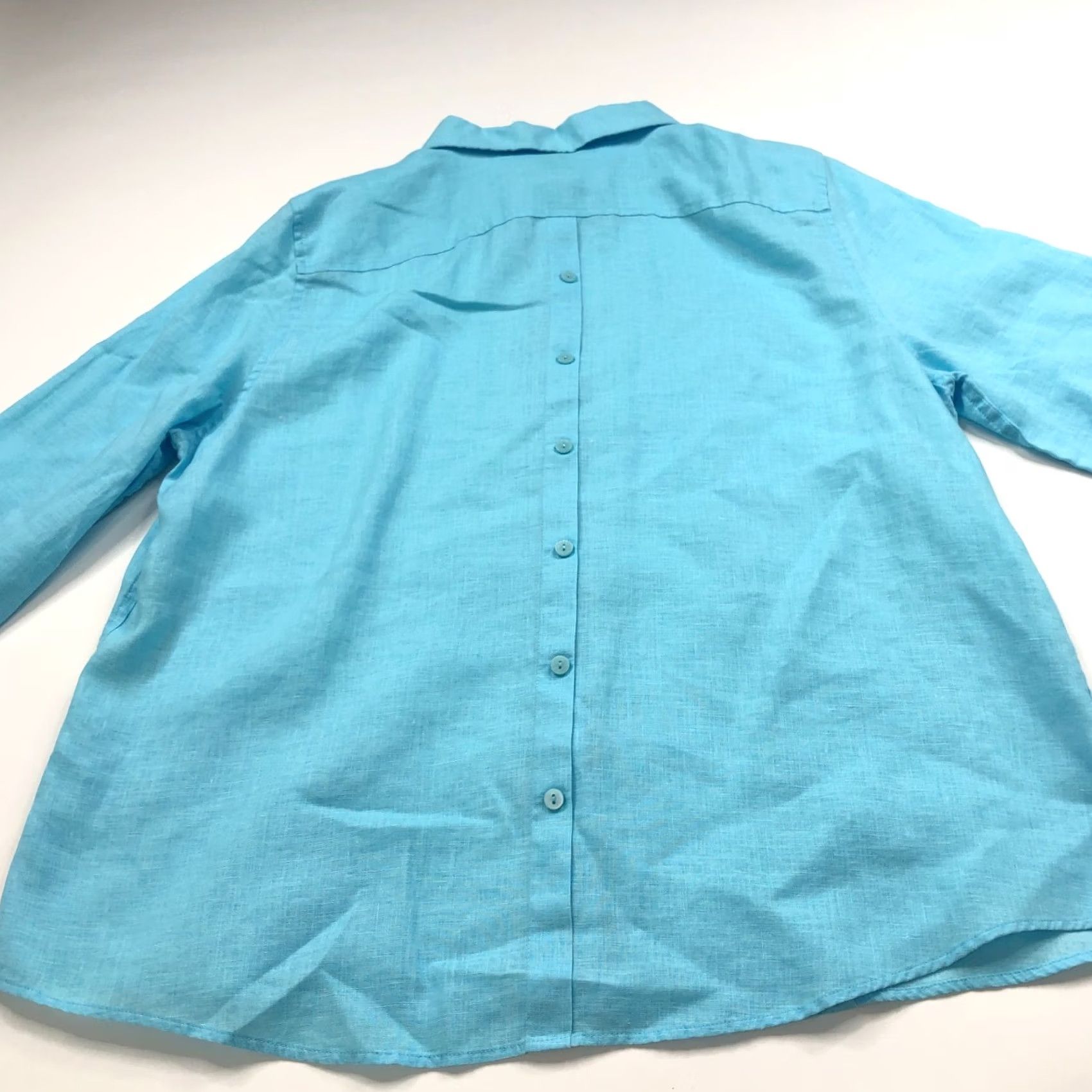 Vintage Chico's Shirt Button-Up Linen Blue LS Collared No Iron No Tag LG? 100% Linen Long Sleeve Casual Womens Regular Size L Size L / US 10 / IT 46 - 6 Thumbnail