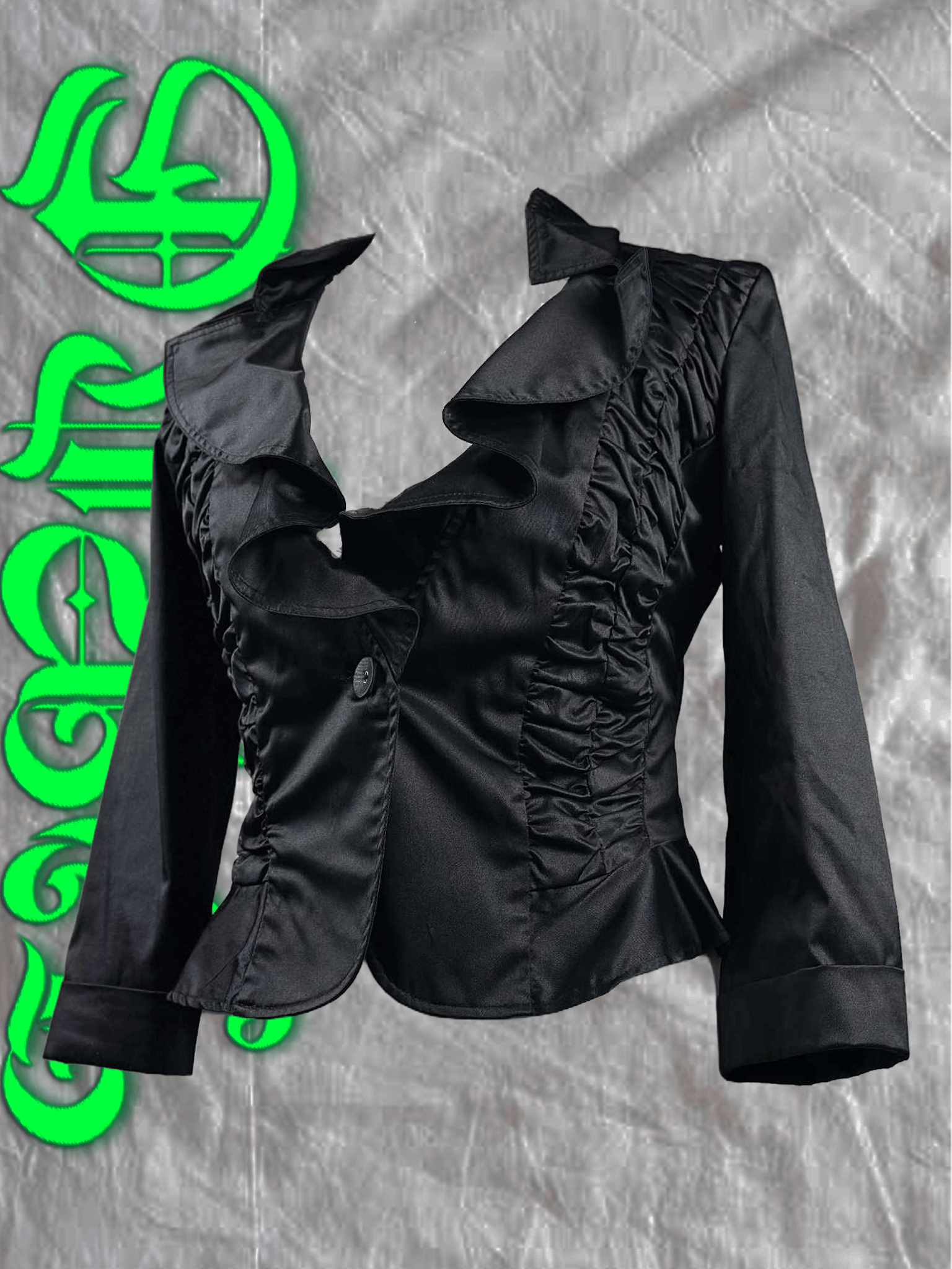 Black Ruffled Satin Jacket by Lucy Paris
