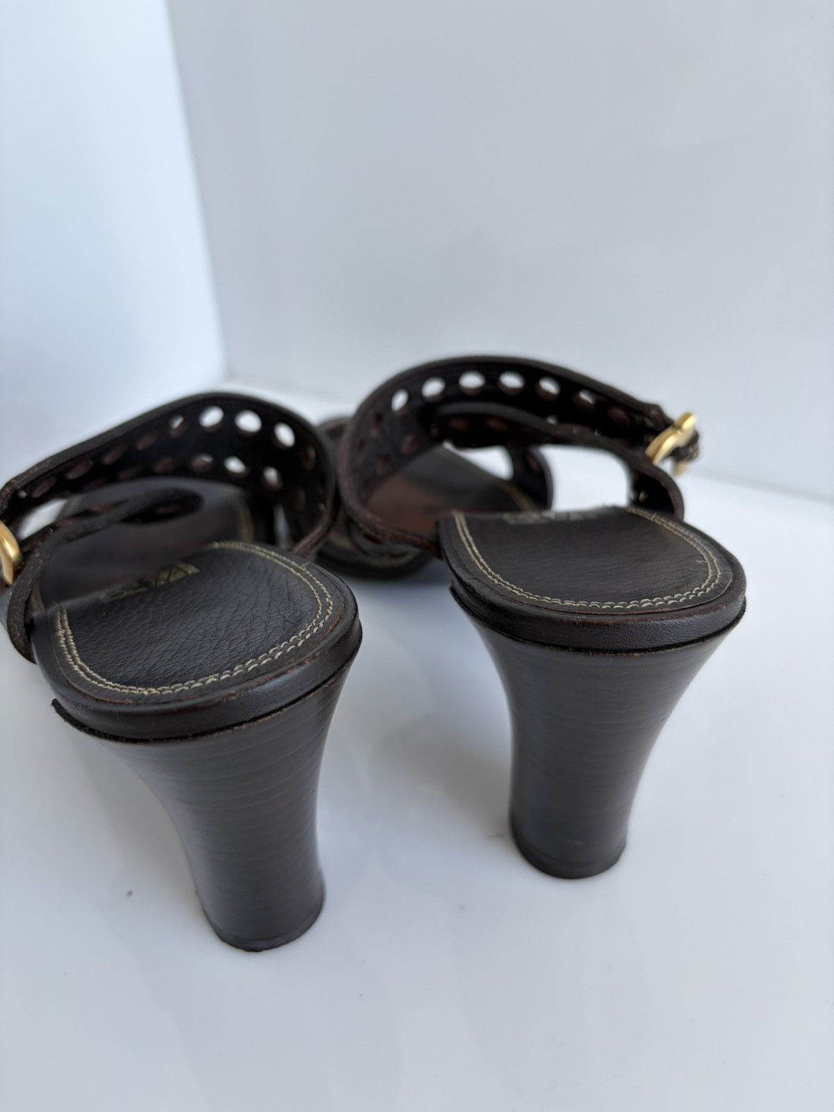 Salvatore Ferragamo Vintage Salvatore Ferragamo Perforated Leather Sandal Heels Size US 10 / IT 40 - 12 Thumbnail