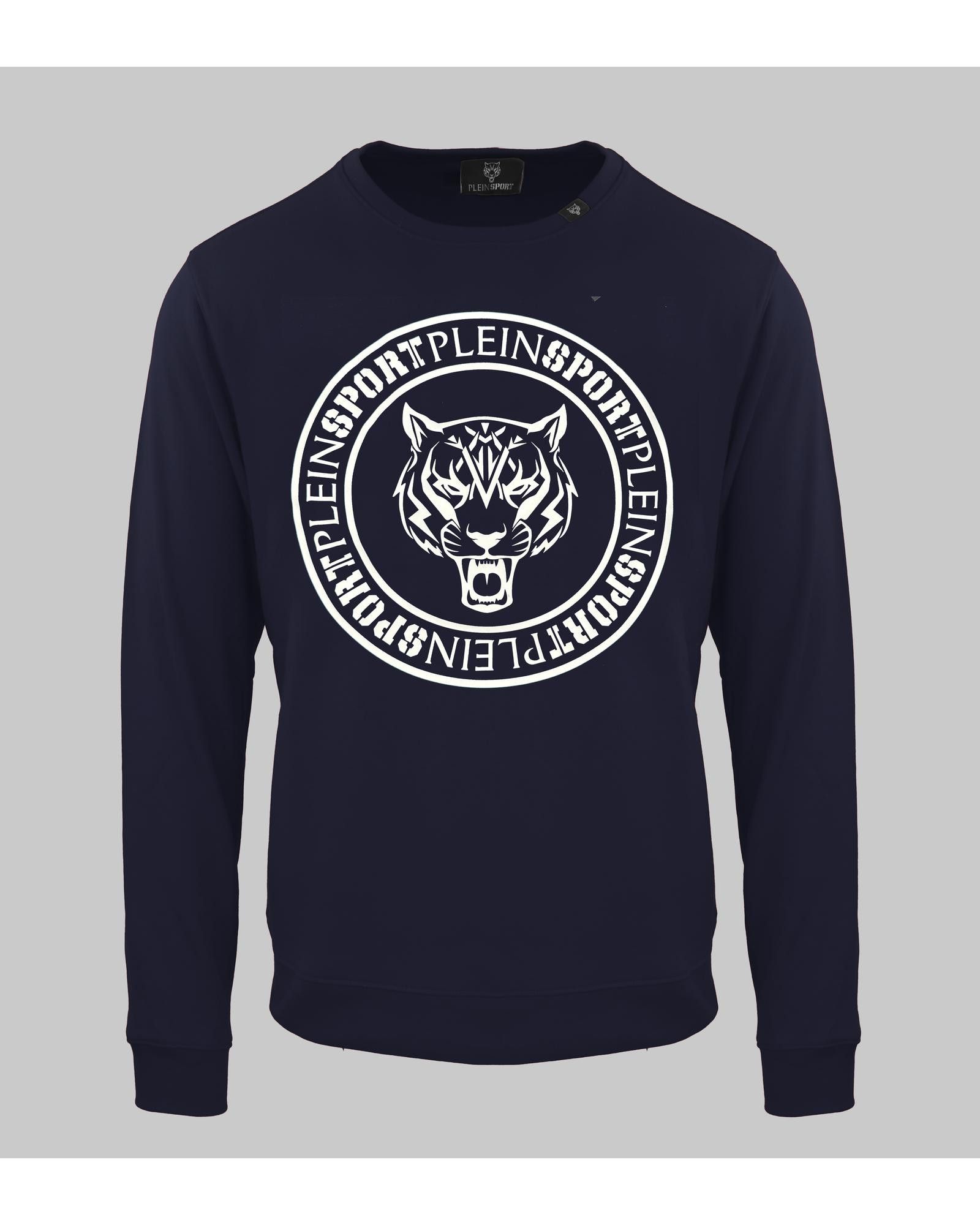 Image of Philipp Plein Solid Color Cotton Blend Long Sleeve Sweatshirt in Blue, Men's (Size 2XL)