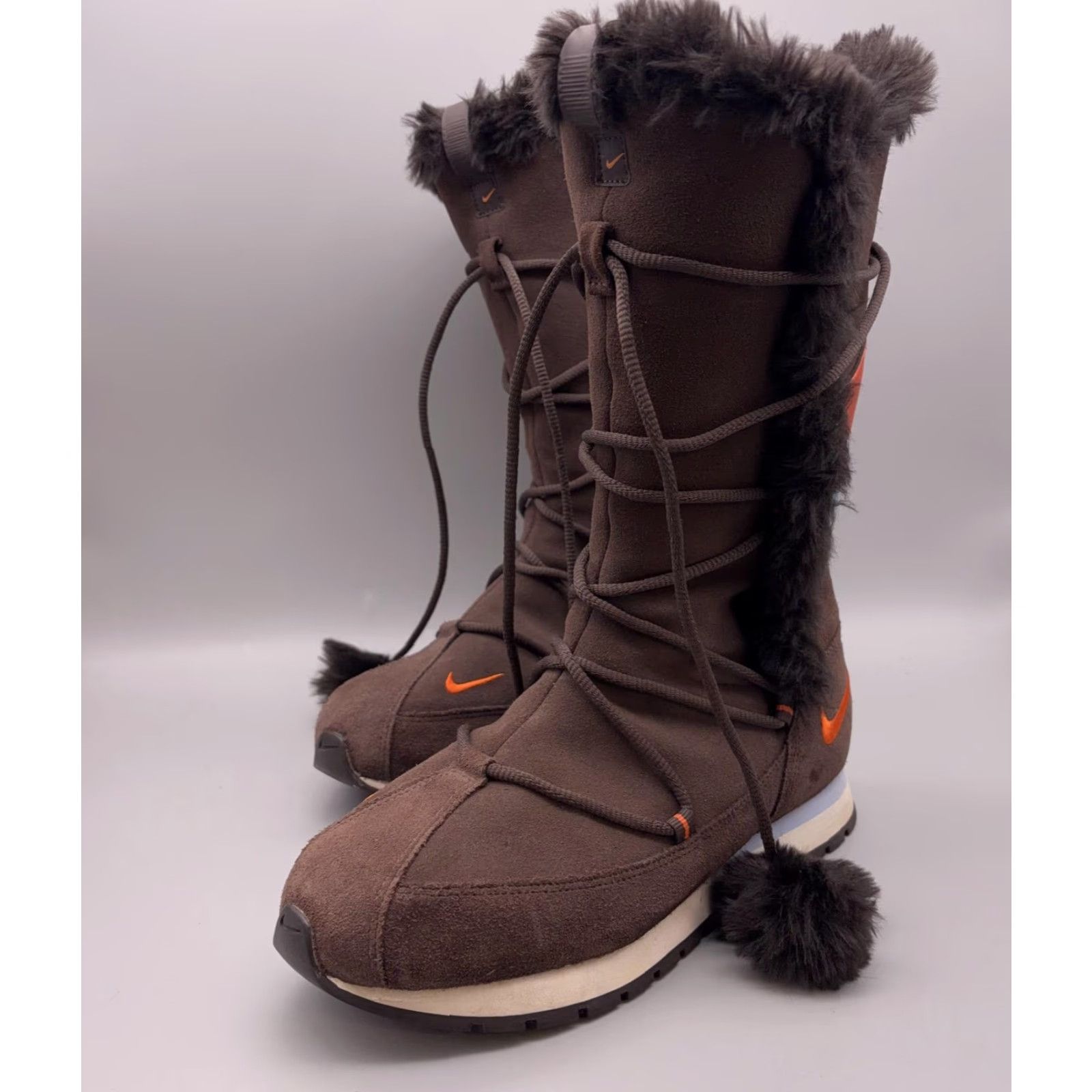 Nike Nike Boots Womens 8 Brown Faux Fur Lace Up Snow Winter Warm Suede Nike 311959-281 Size US 8 / IT 38 - 3 Thumbnail