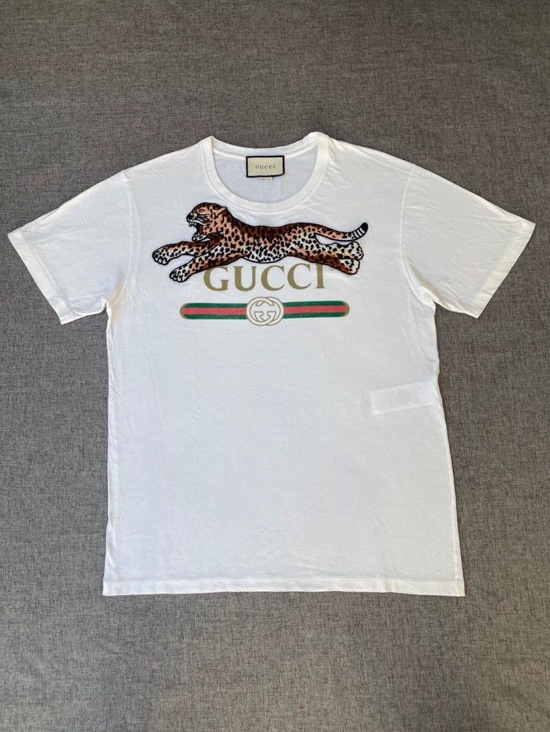 Gucci Gucci Leopard Embroidered Cotton T-Shirt Size US L / EU 52-54 / 3 - 1 Thumbnail