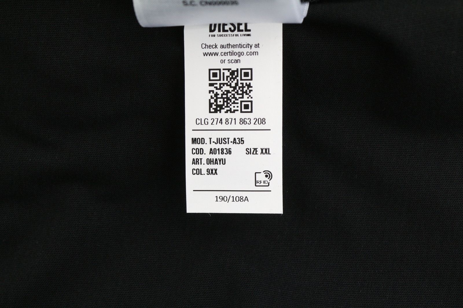 Diesel T-JUST-A35 2XL Black Crew Front Logo T-Shirt 41184 Size US XXL / EU 58 / 5 - 10 Thumbnail