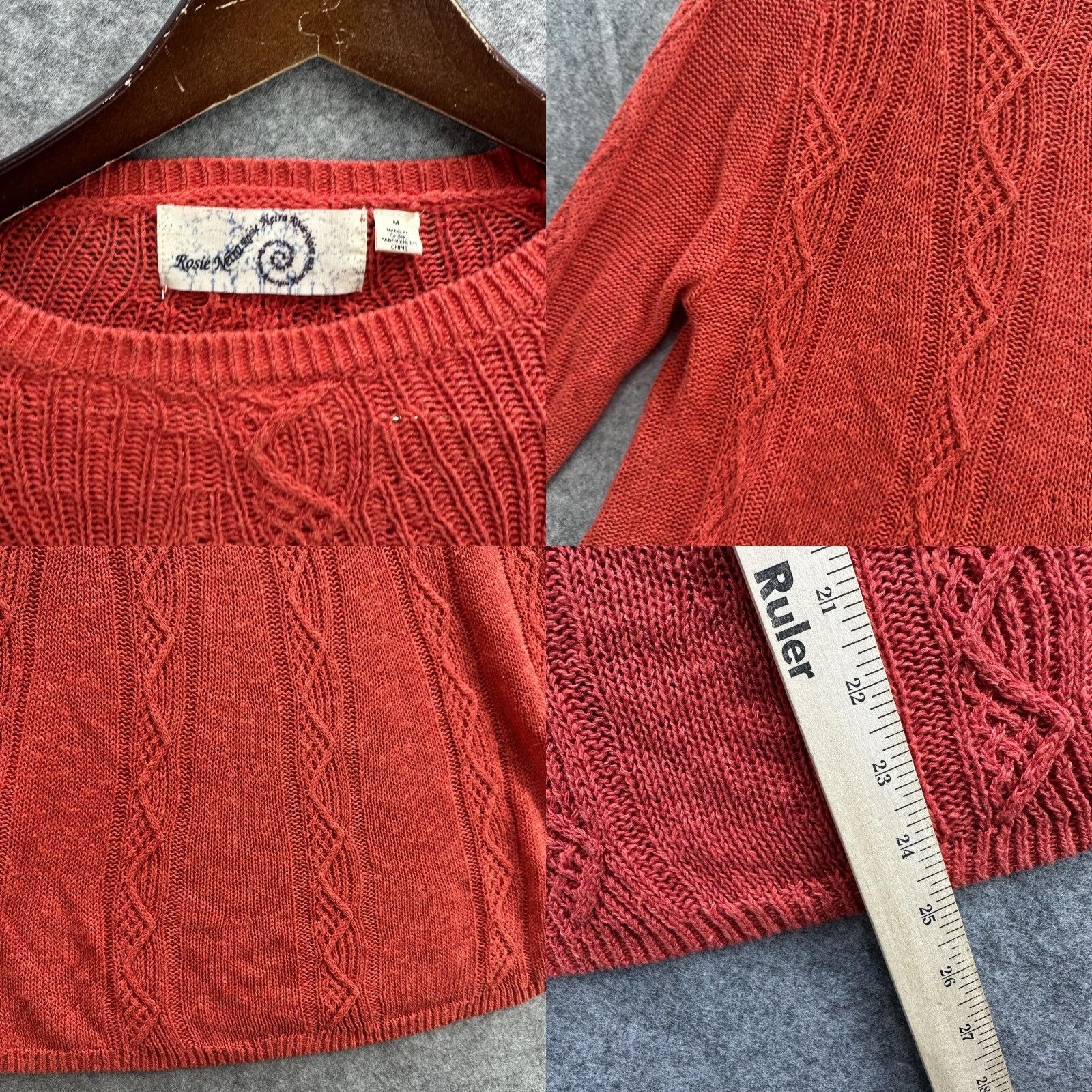 Vintage Rosie Neira Sweater Women Medium Red Linen Blend Knit Pullover Geometric Boho Top Crewneck Womens Size M / US 6-8 / IT 42-44 - 8 Thumbnail