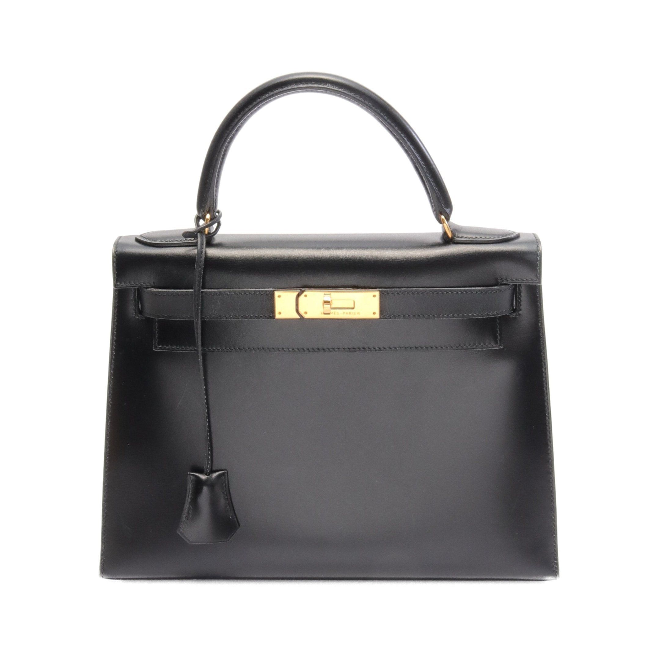 Hermes Kelly28 Handbag Box Calf Black Gold Hardware Outside Sewing ○U Stamp