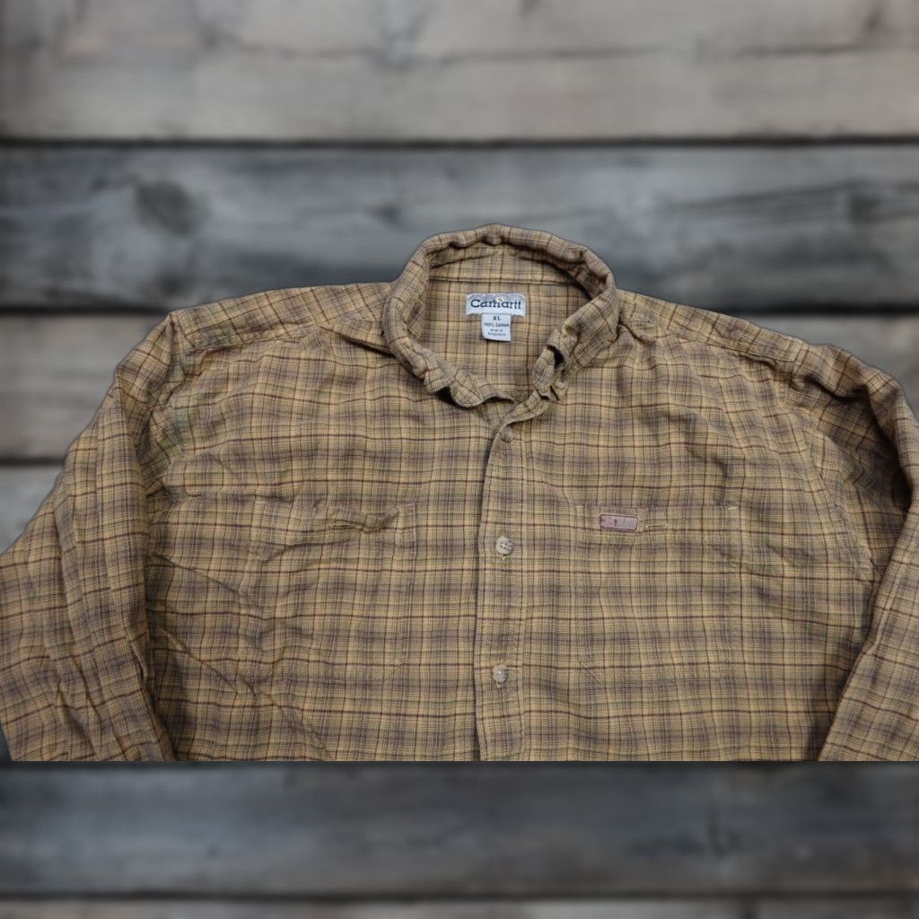 Carhartt Carhartt Button-Up Flannel Shirt Mens XL Brown Plaid Workwear S131GYL Size US XL / EU 56 / 4 - 1 Thumbnail