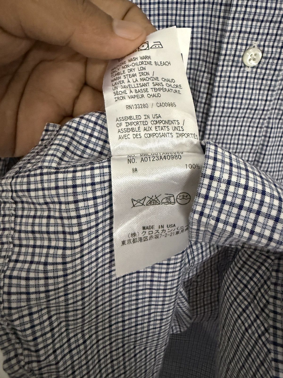 Thom Browne Thom Browne Navy Gingham Button-Down Oxford Shirt Size US S / EU 44-46 / 1 - 8 Thumbnail