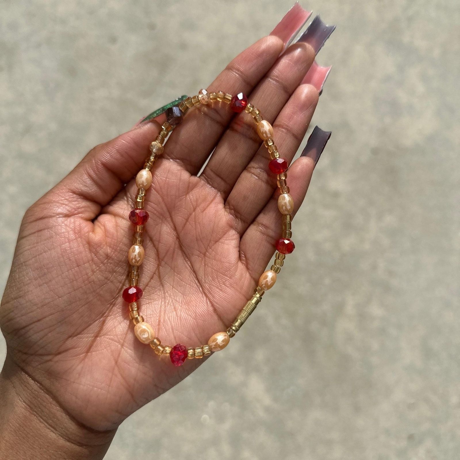 Handmade Handmade Red pearl beaded screw on anklet from Ghana Size ONE SIZE - 2 Thumbnail