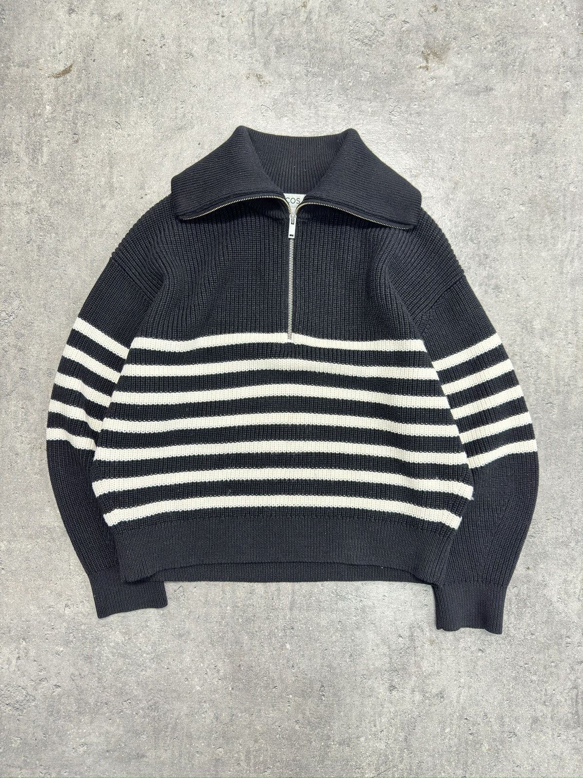 Cos CROPPED COS WOOL BLEND SWEATER KNIT BOXY COLLAR ZIP STRIPED Size US M / EU 48-50 / 2 - 1 Thumbnail