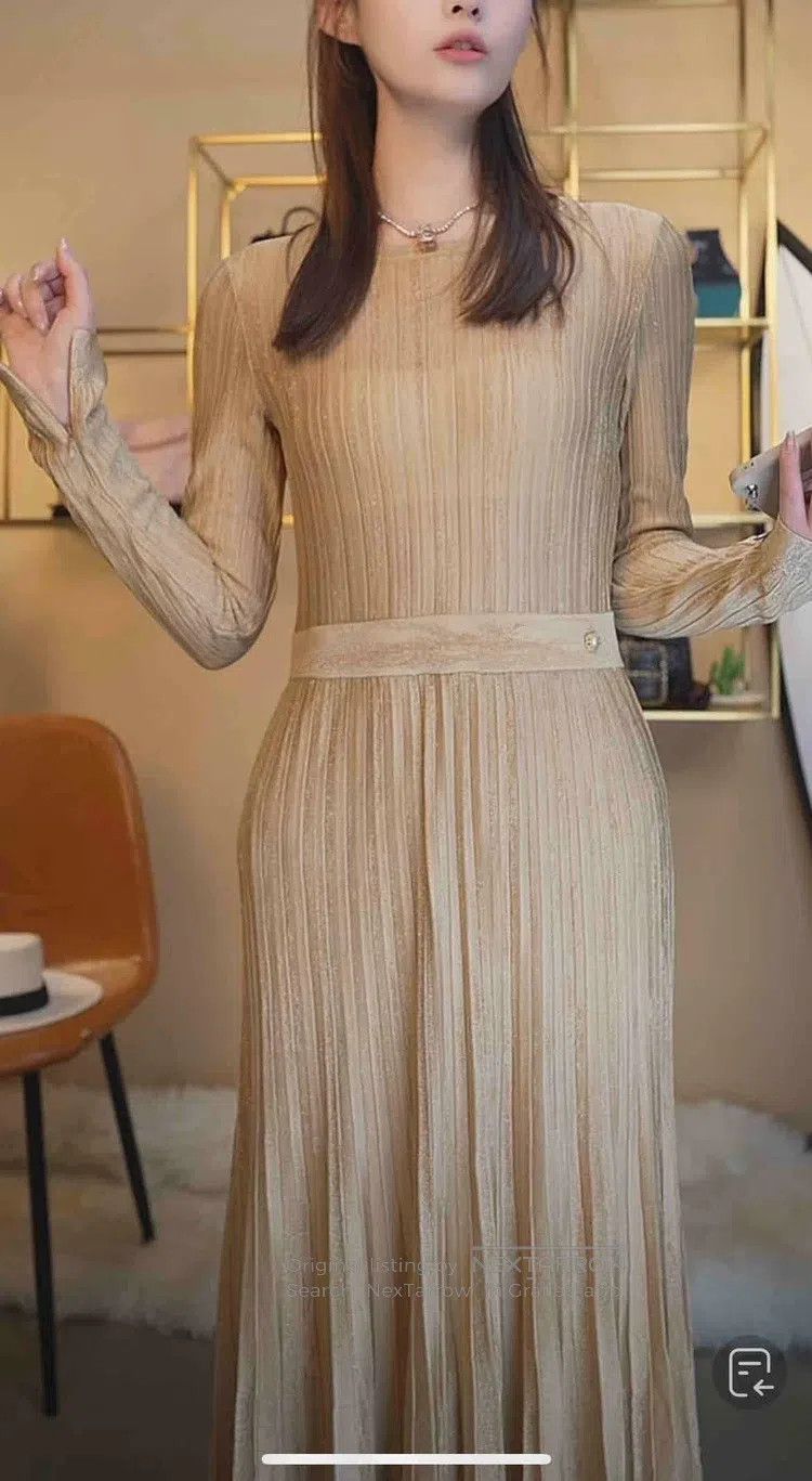 Chanel Chanel Gold-plated glitter knitted long dress Size XS / US 0-2 / IT 36-38 - 8 Thumbnail