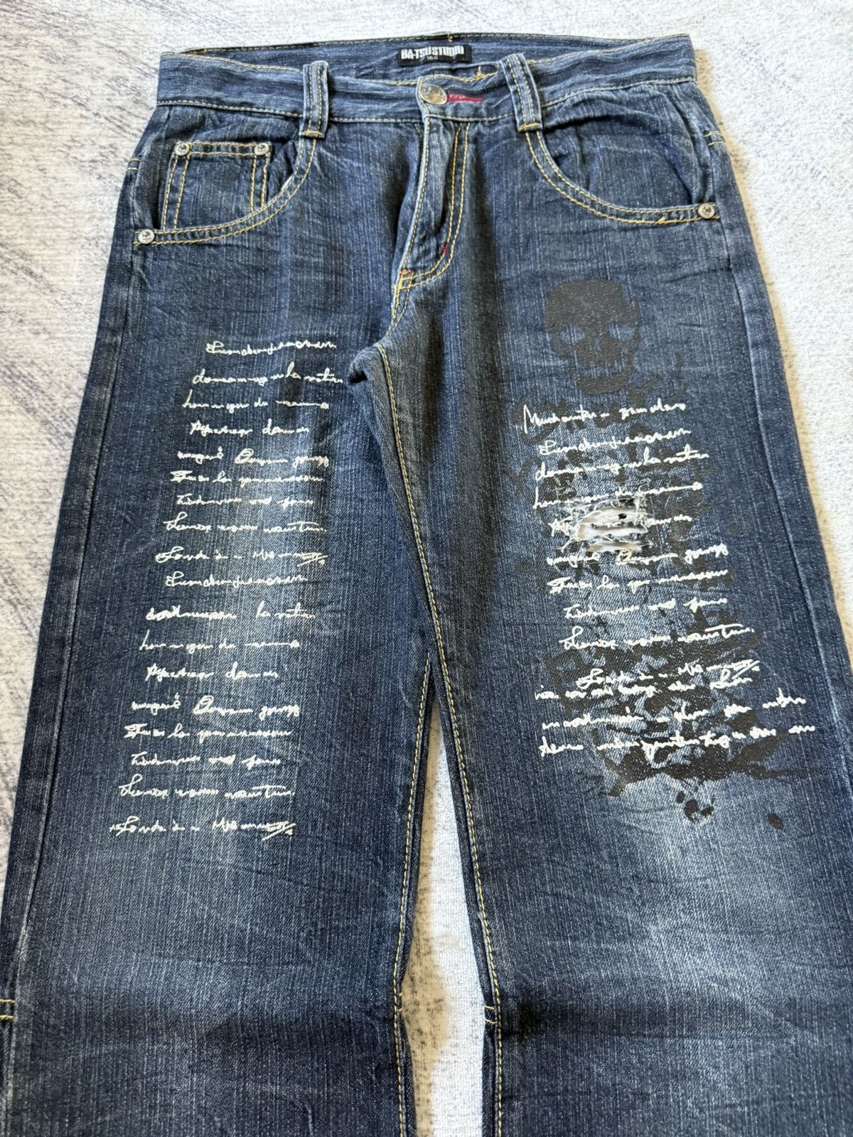 Japanese Brand Ba-Tsu Studio Japan Poems Chaotic Skull Jeans Size US 28 / EU 44 - 3 Thumbnail