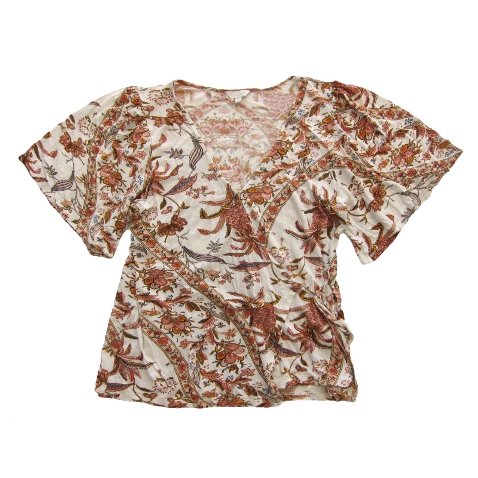 Lucky Brand Lucky Brand Soft White Pink Floral V-Neck Short Sleeve Wrap Blouse Medium Size M / US 6-8 / IT 42-44 - 6 Thumbnail