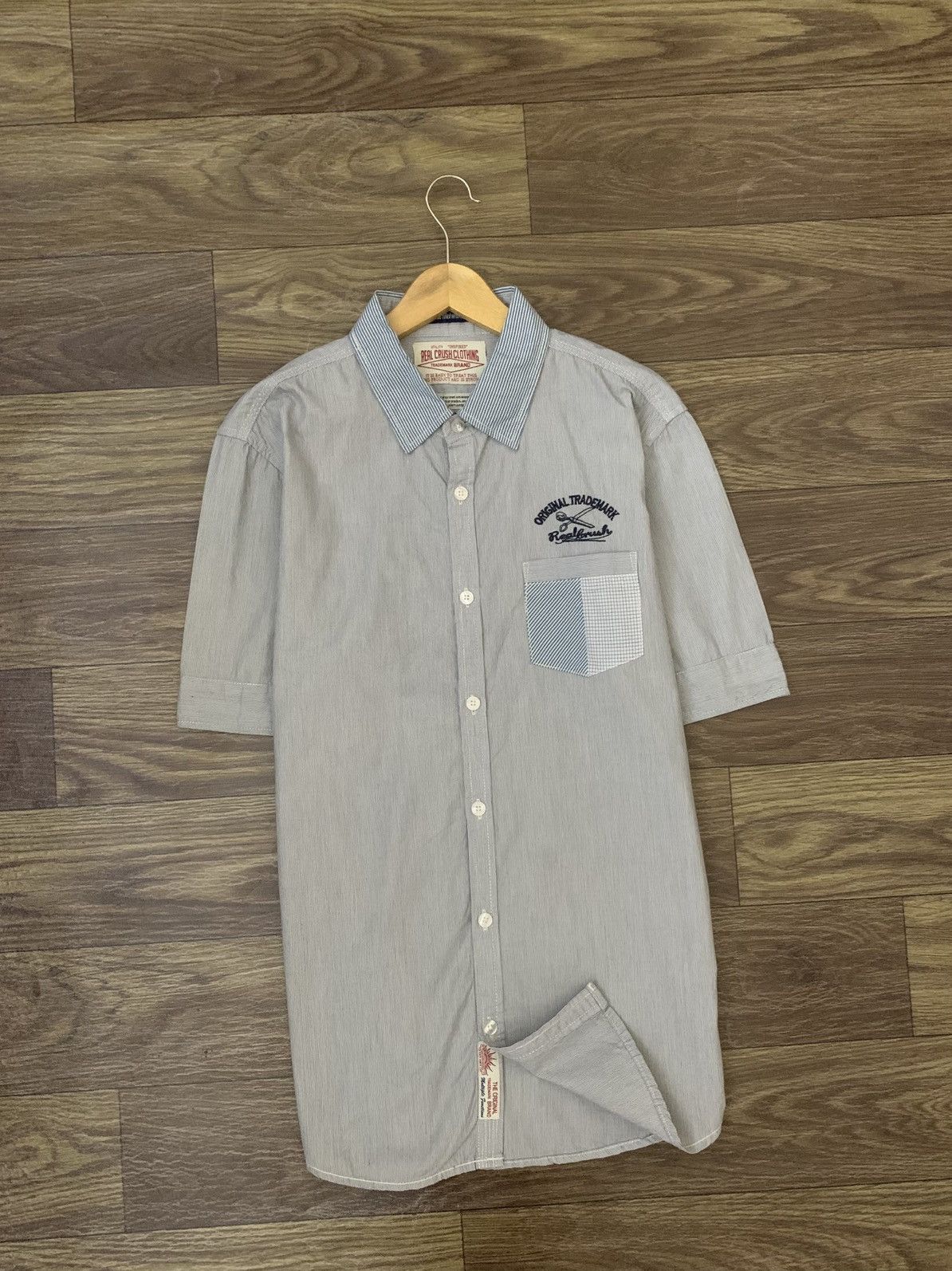 Japanese Brand Mens Shirt REAL CRUSH CLOTHING Cotton Stripe Short Sleeve Size US L / EU 52-54 / 3 - 2 Thumbnail