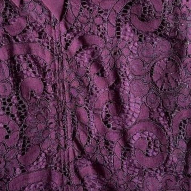 Nanette Lepore Nanette Lepore Burgandy Lace Sheer Short Sleeve Blouse, S Size S / US 4 / IT 40 - 8 Thumbnail