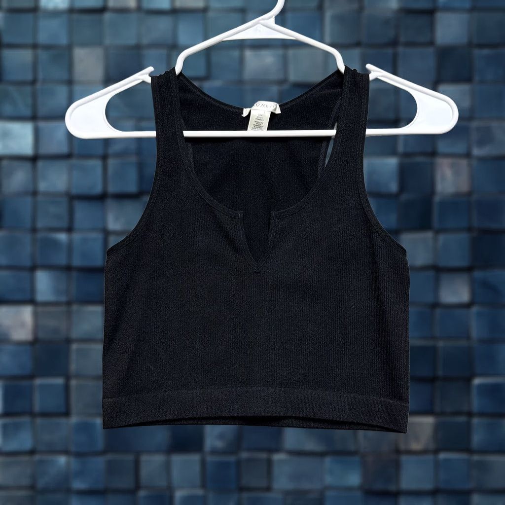 Vintage Bozzolo Tank Top Womens S/M Black Ribbed Cropped V Neck Sleeveless Basic Size S / US 4 / IT 40 - 1 Thumbnail