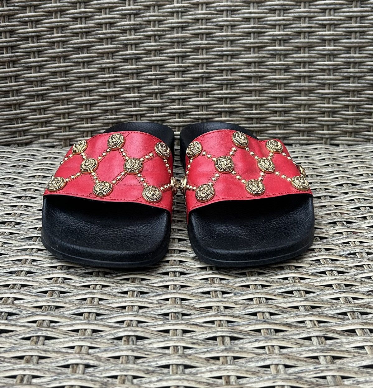 Balmain Balmain Paris Embellished Red Leather Slides Size 38 Size US 8 / IT 38 - 3 Thumbnail