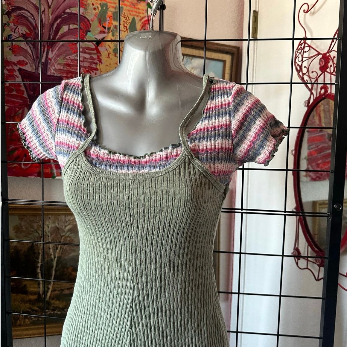 Other carreau ribbed green short sleeve striped romper Size 26" / US 2 / IT 38 - 2 Thumbnail