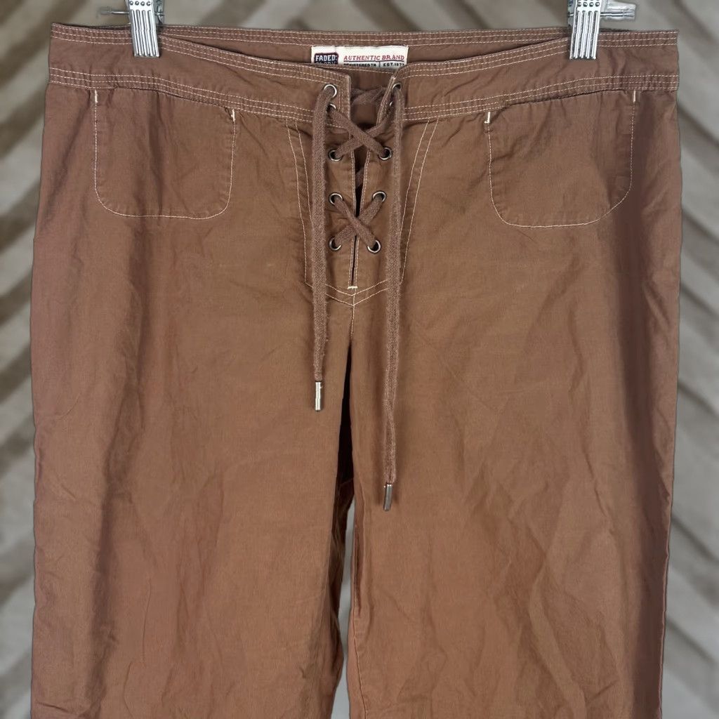Faded Glory VINTAGE Capri Pants 90s Y2K Brown Cropped Lace Up Corset Lightweight Cotton 23In Inseam M Size M / US 6-8 / IT 42-44 - 1 Thumbnail