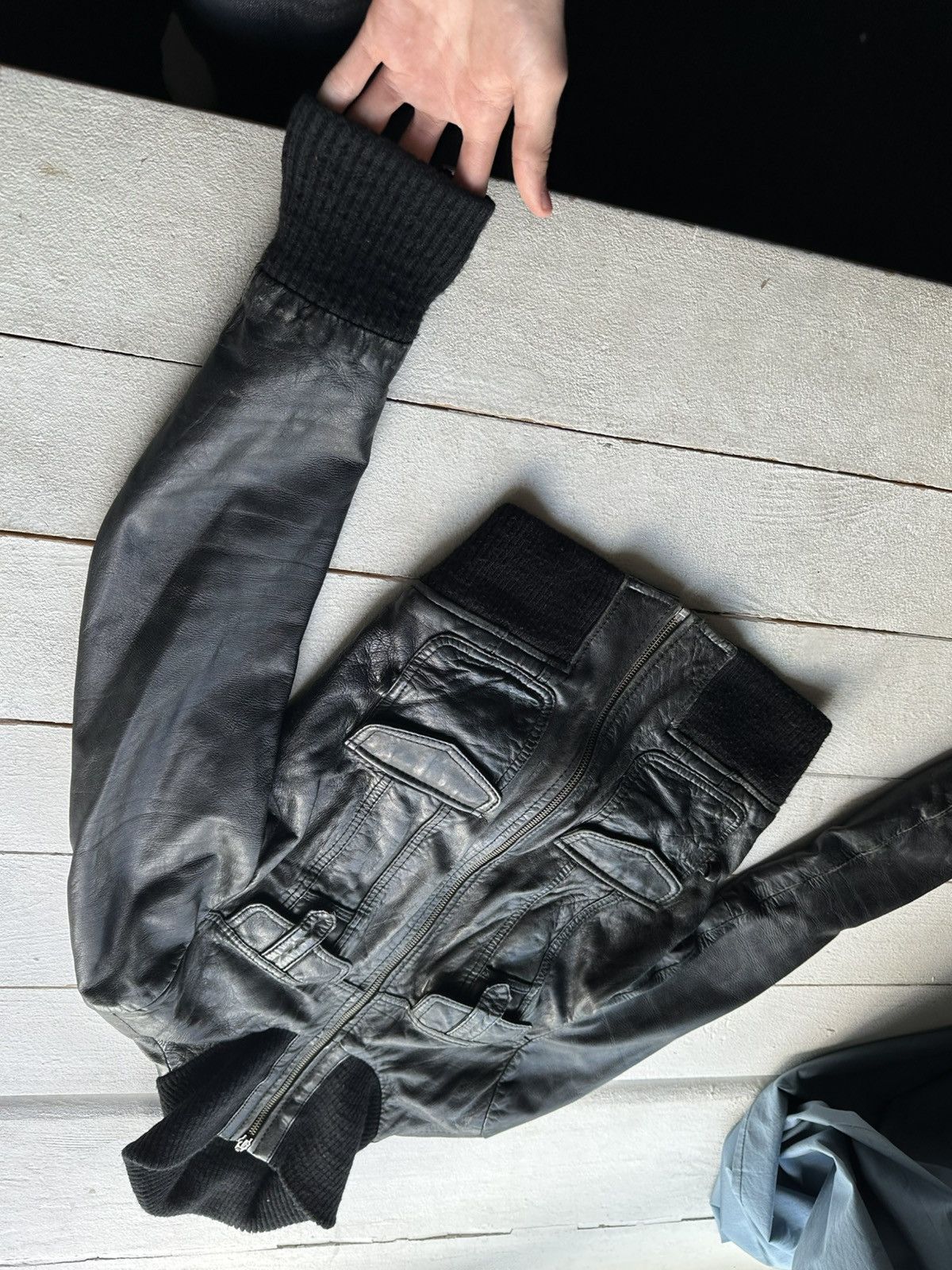 Other 🚨Y2K RICK OWENS TYPE DIRTY SLIM FIT ZIP LEATHER JACKET Size L / US 10 / IT 46 - 2 Thumbnail