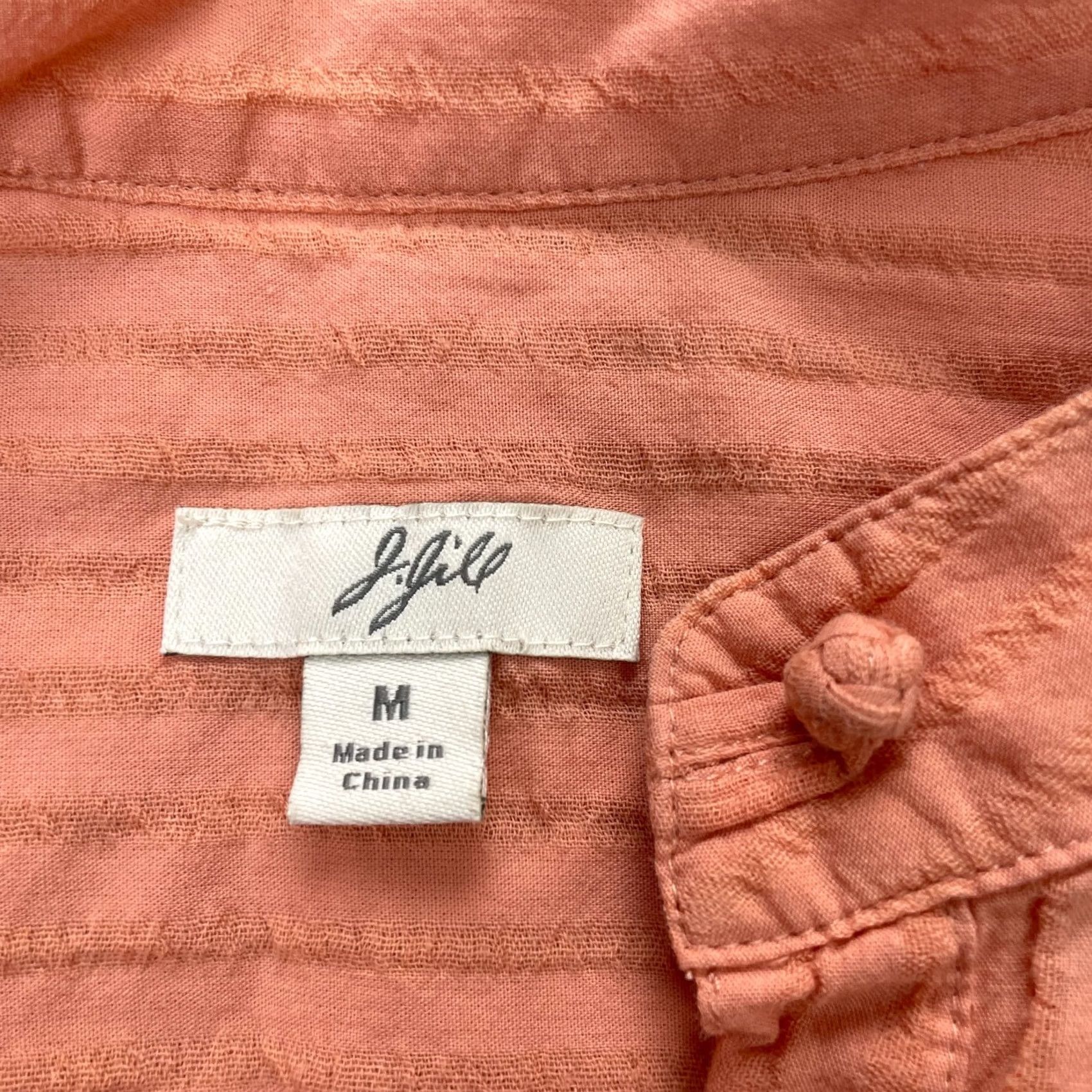 J. Jill J Jill Shirt Womens Medium Orange Striped Cotton Mandarin Collar Side Slits Size M / US 6-8 / IT 42-44 - 3 Thumbnail