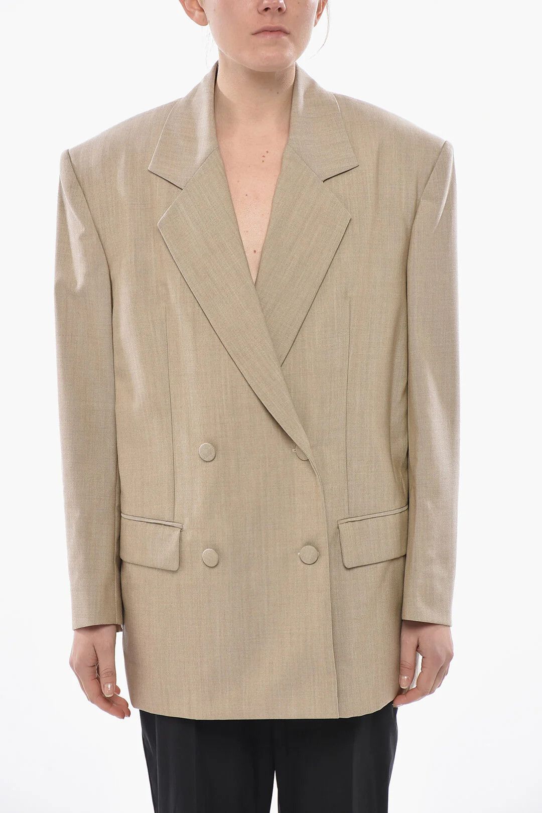 Givenchy og1mm0326 Oversized Double-Breasted Wool Blazer in Beige Size S / US 4 / IT 40 - 1 Thumbnail