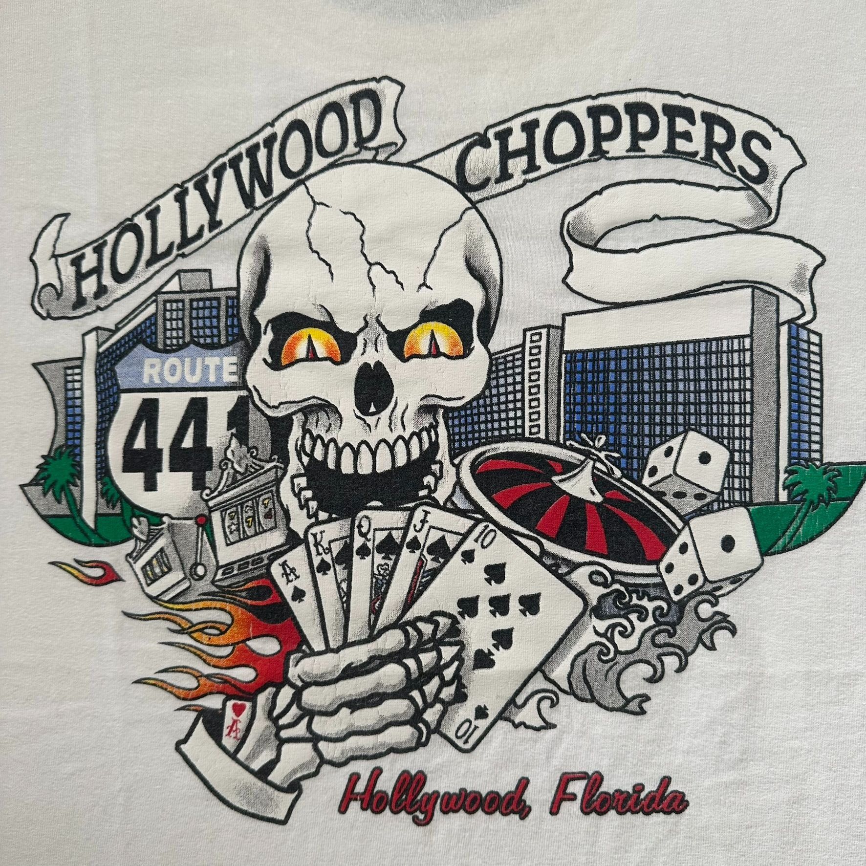 Gildan Vintage Y2K Hollywood Choppers T-Shirt Gambling Skull Biker Size US XL / EU 56 / 4 - 2 Thumbnail