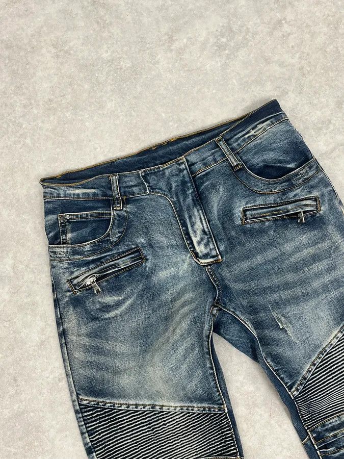 Balmain 2010s Balmain Biker Blue Denim Jeans Size US 31 - 5 Thumbnail