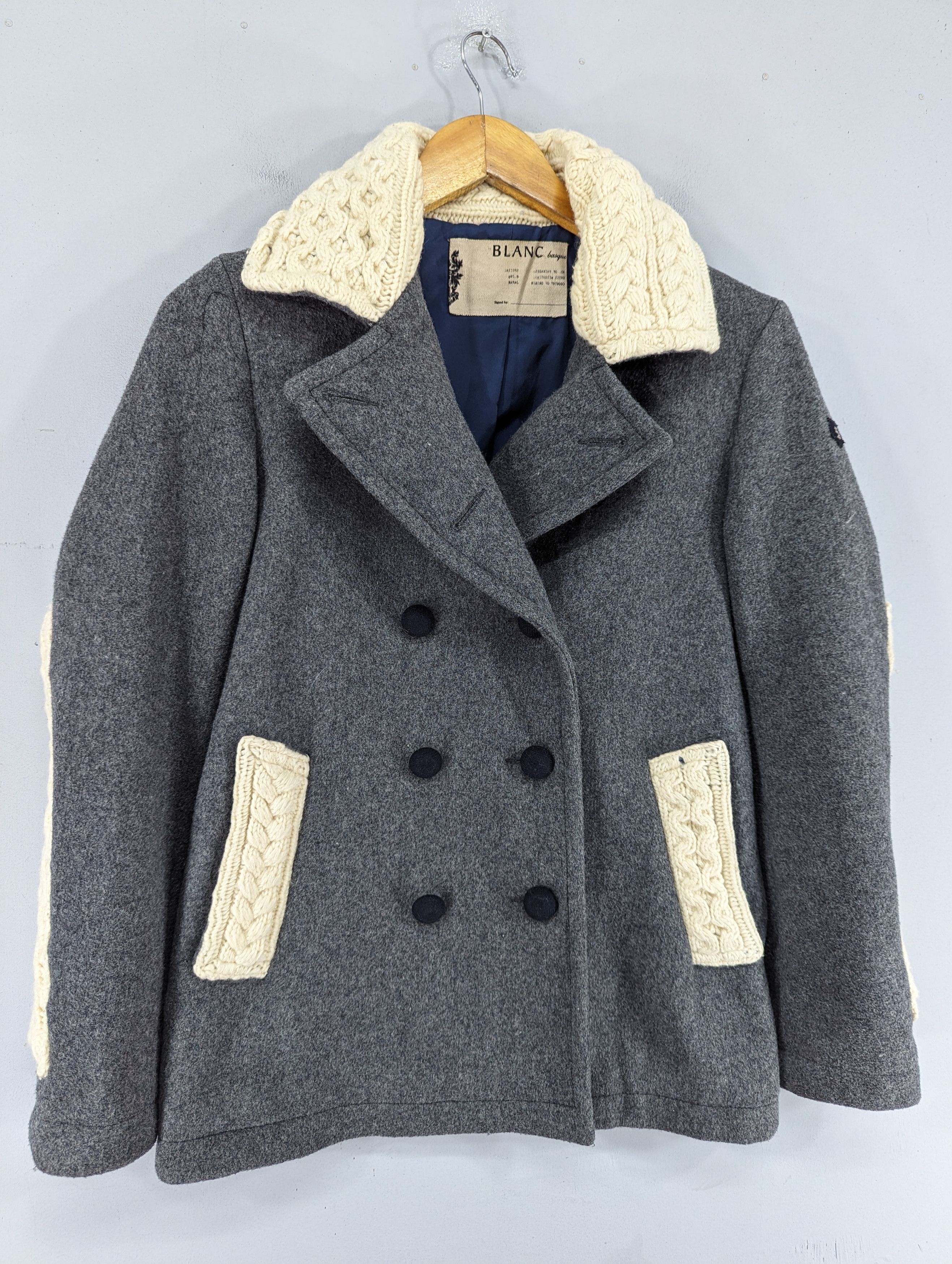 Designer Blanc Basque Wool/Cable Knit Double Breasted Coat Jacket Size XS / US 0-2 / IT 36-38 - 3 Thumbnail