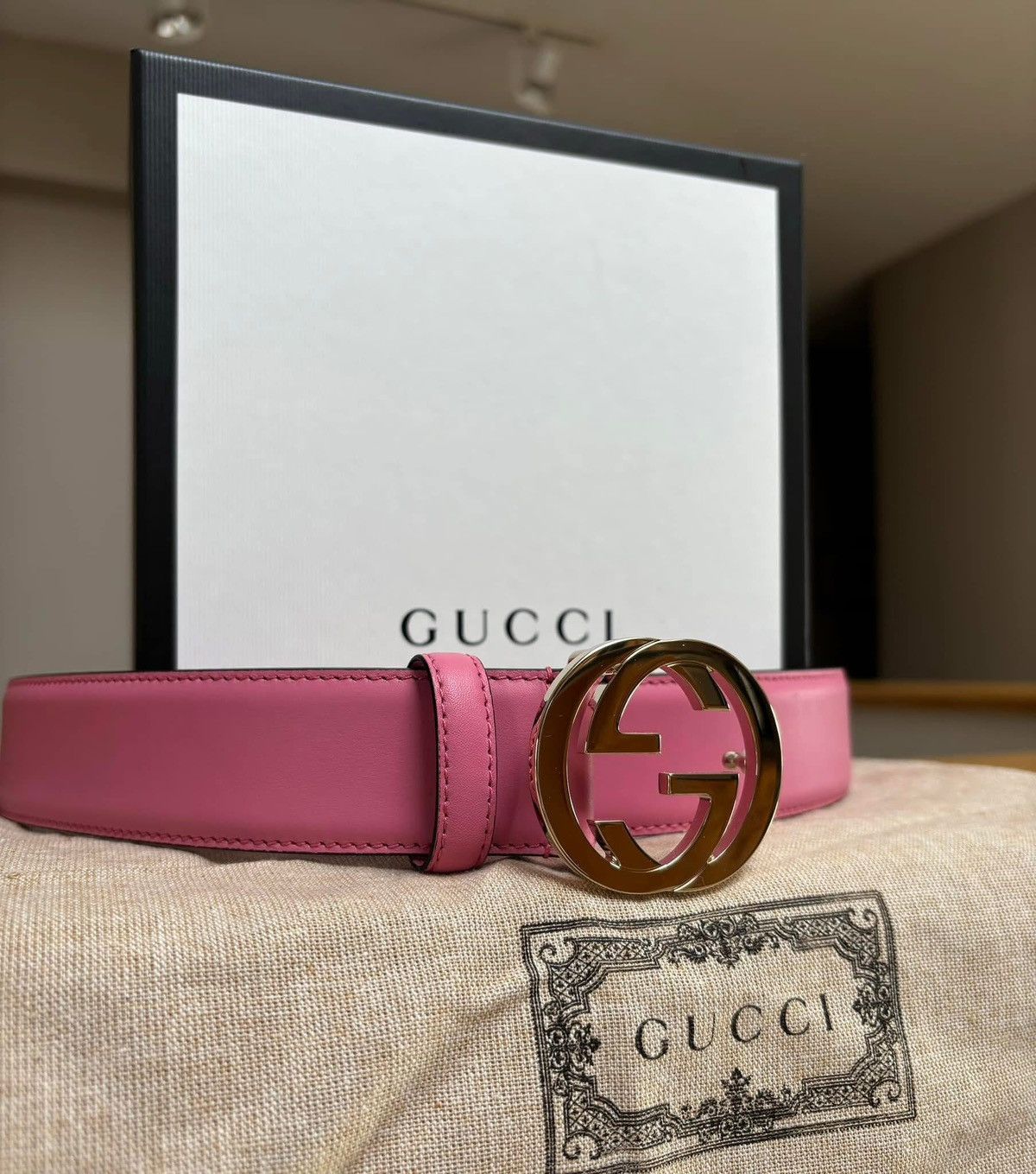 Gucci Gucci Pink / Silver Leather GG Belt Size 34 - 2 Thumbnail