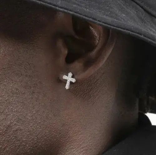 Jewelry Crystal Cross Stone Earrings Gothic Chrome Jewelry God Size ONE SIZE - 1 Thumbnail